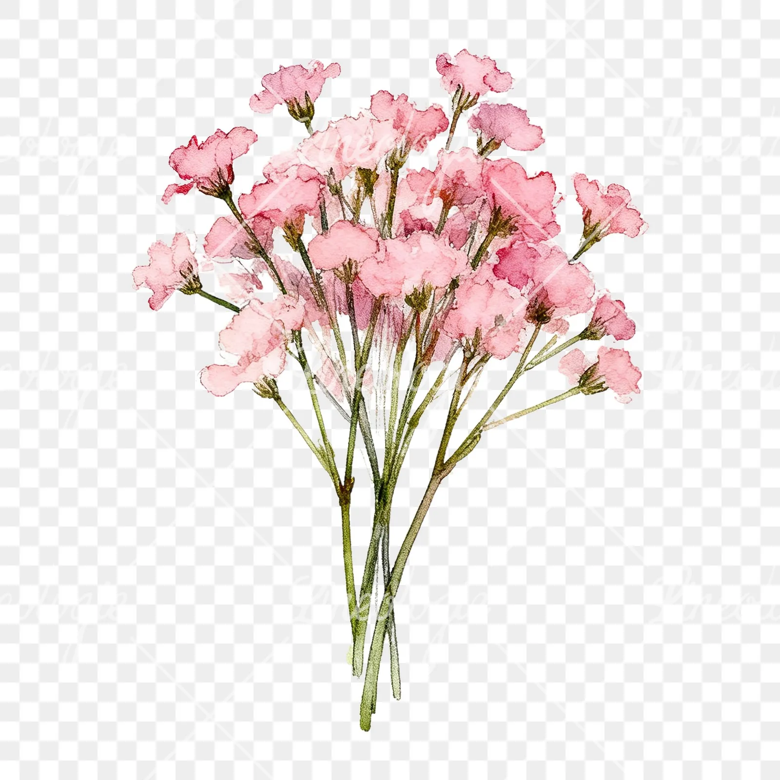 Watercolor pink babys breath bouquet clipart 4 of 9 on a transparent background (PNG)