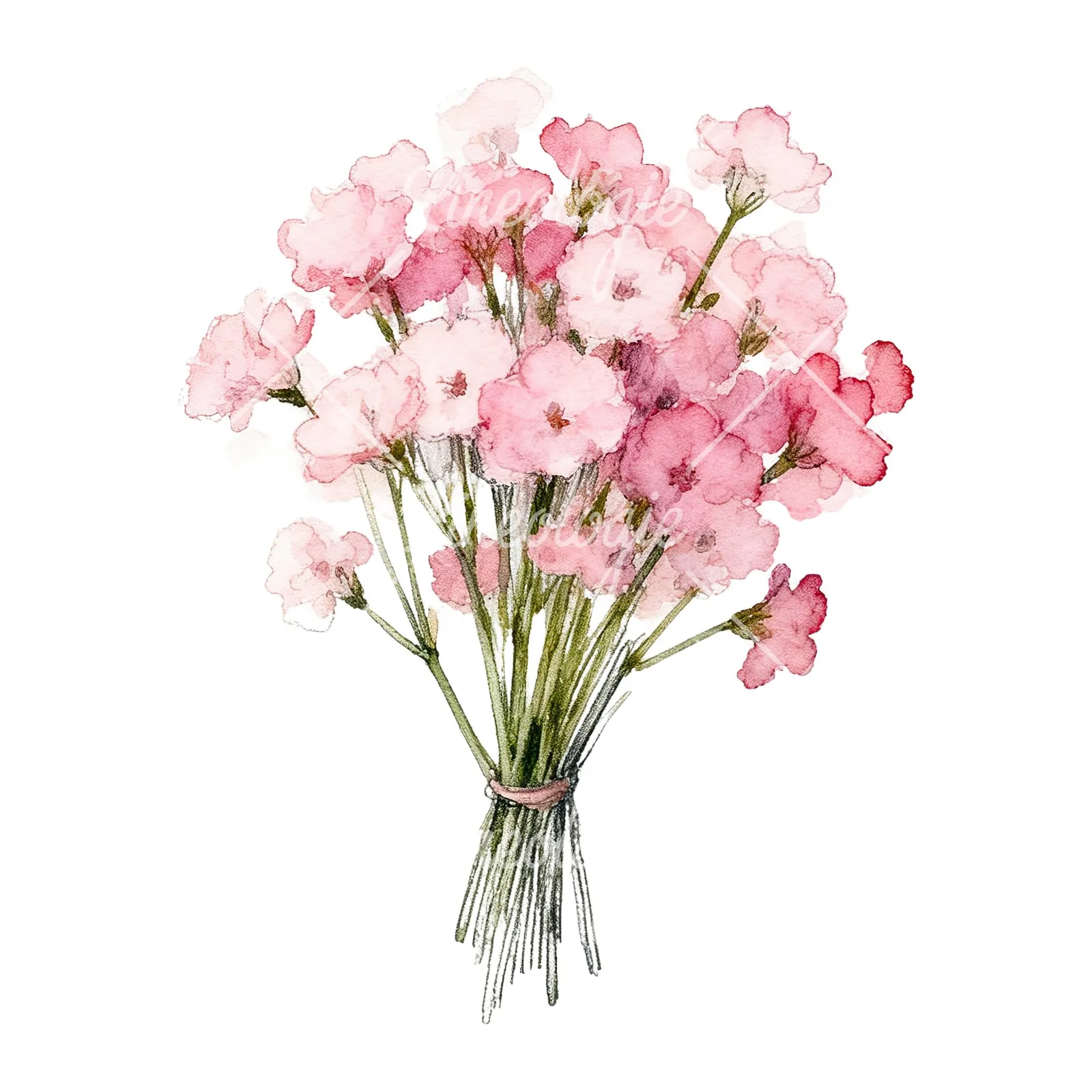 Watercolor pink babys breath bouquet clipart 5 of 9 on a white background (JPG)