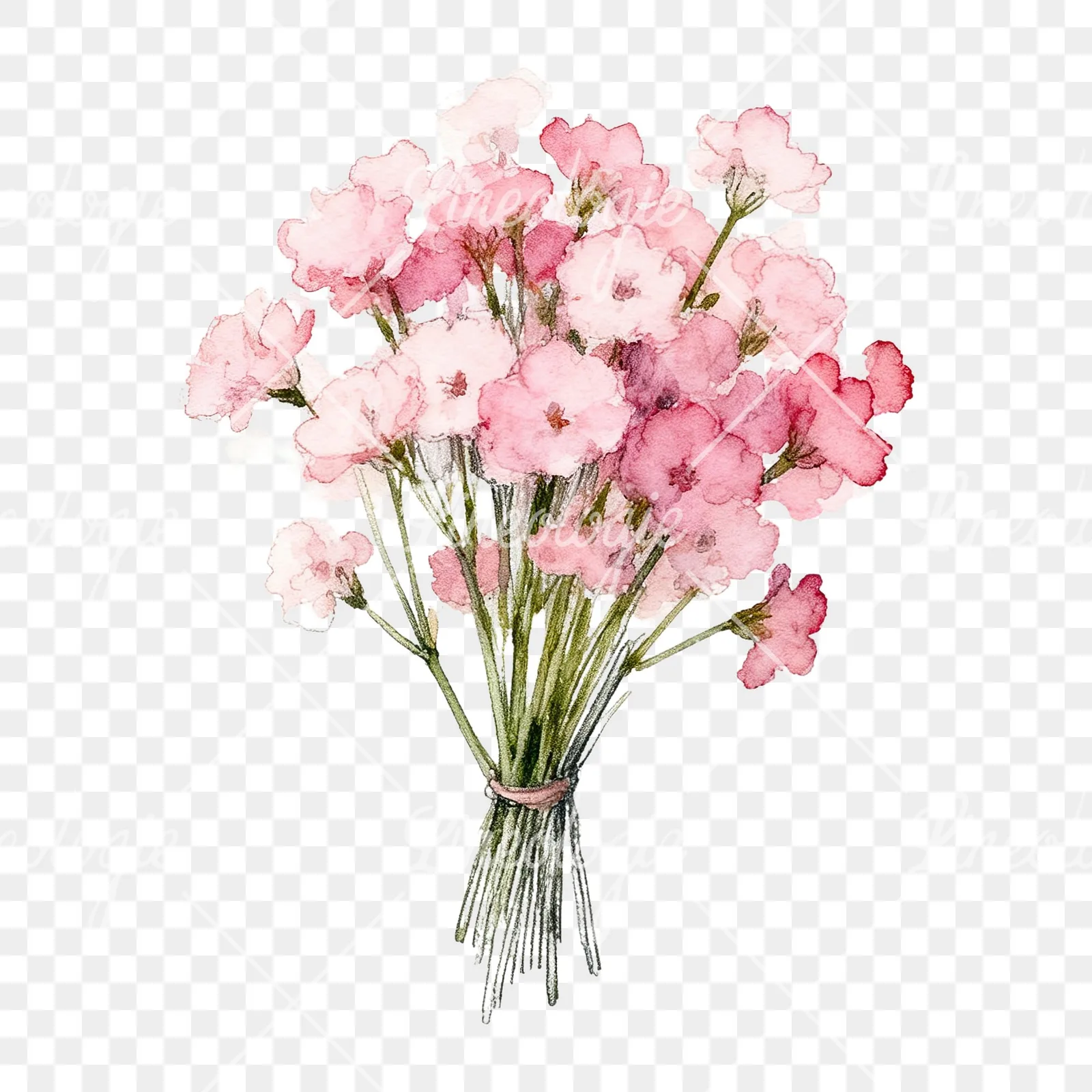 Watercolor pink babys breath bouquet clipart 5 of 9 on a transparent background (PNG)