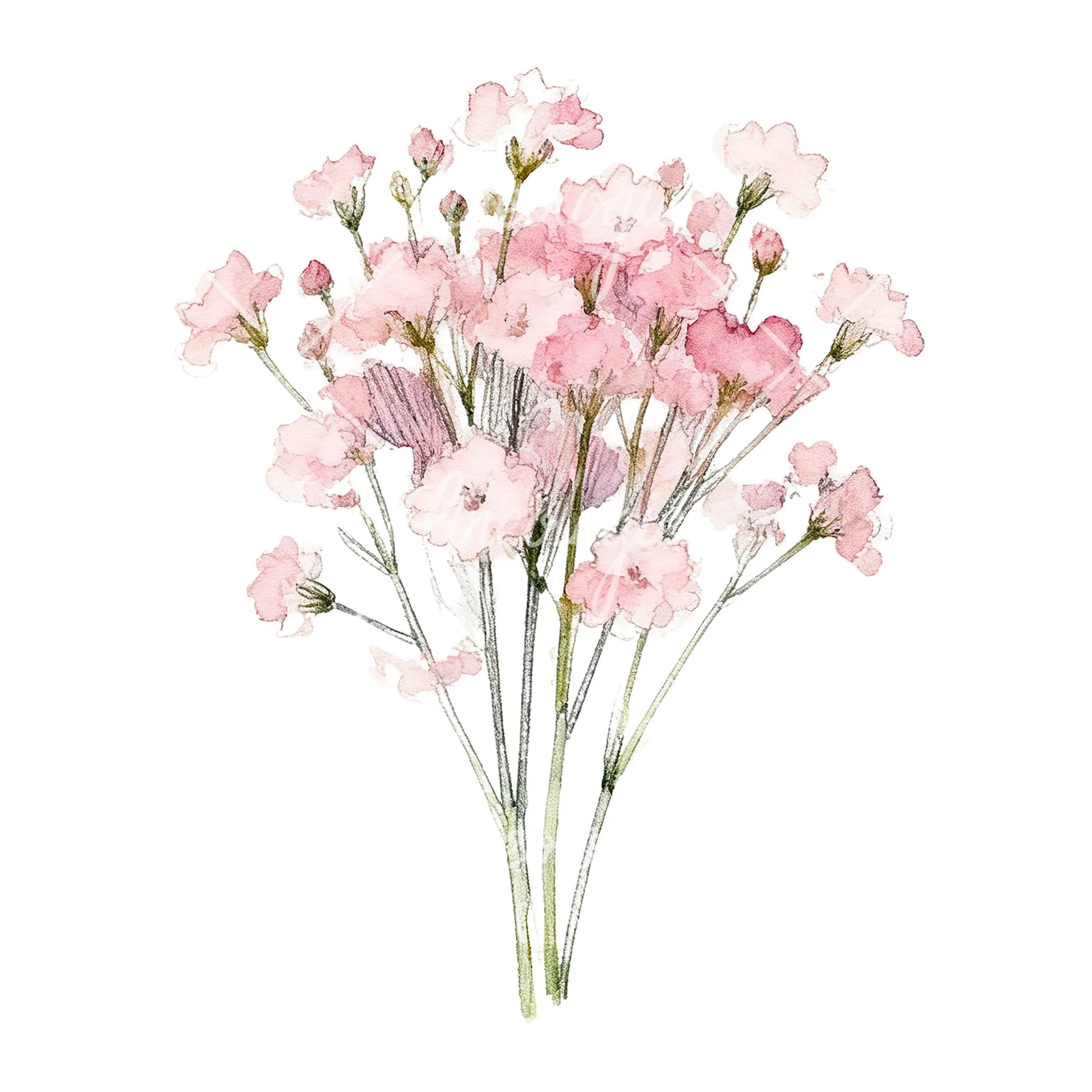 Watercolor pink babys breath bouquet clipart 6 of 9 on a white background (JPG)
