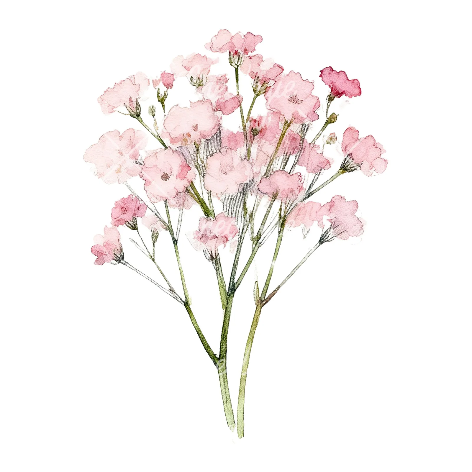 Watercolor pink babys breath bouquet clipart 7 of 9 on a white background (JPG)