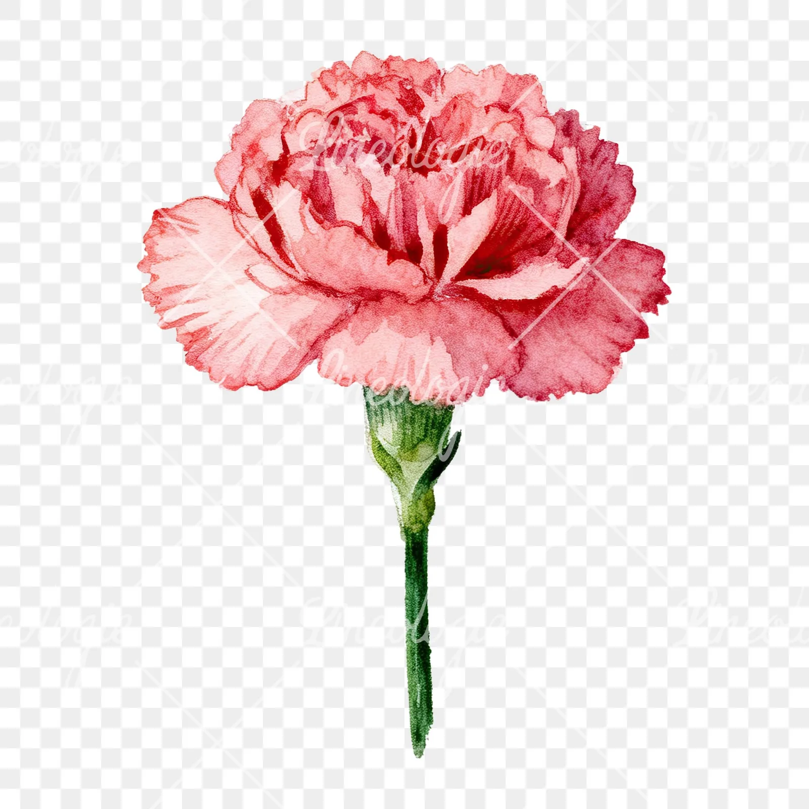 Watercolor pink carnation clipart 3 of 9 on a transparent background (PNG)