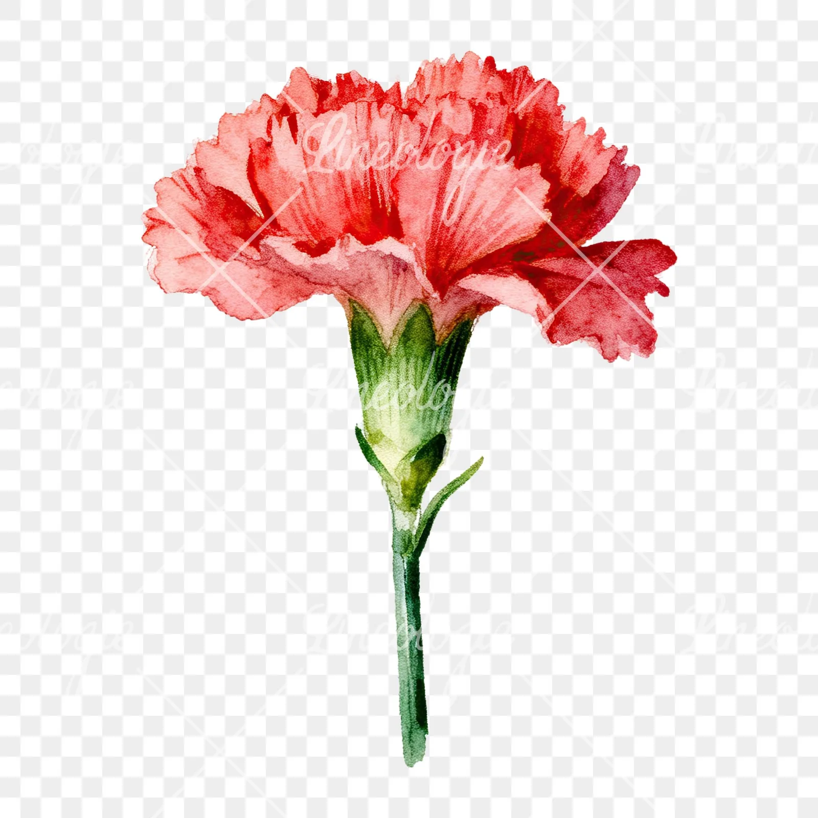 Watercolor pink carnation clipart 5 of 9 on a transparent background (PNG)