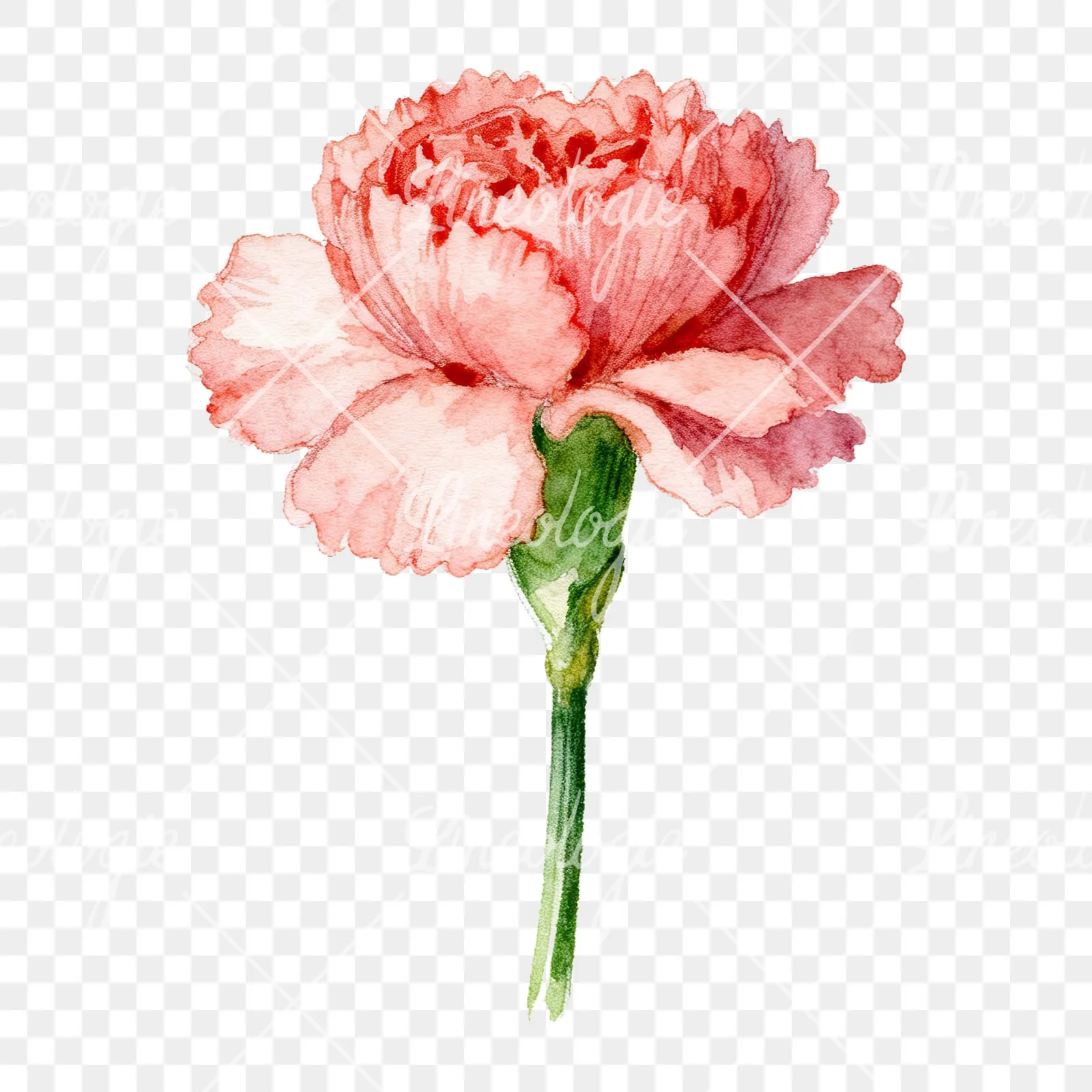 Watercolor pink carnation clipart 6 of 9 on a transparent background (PNG)