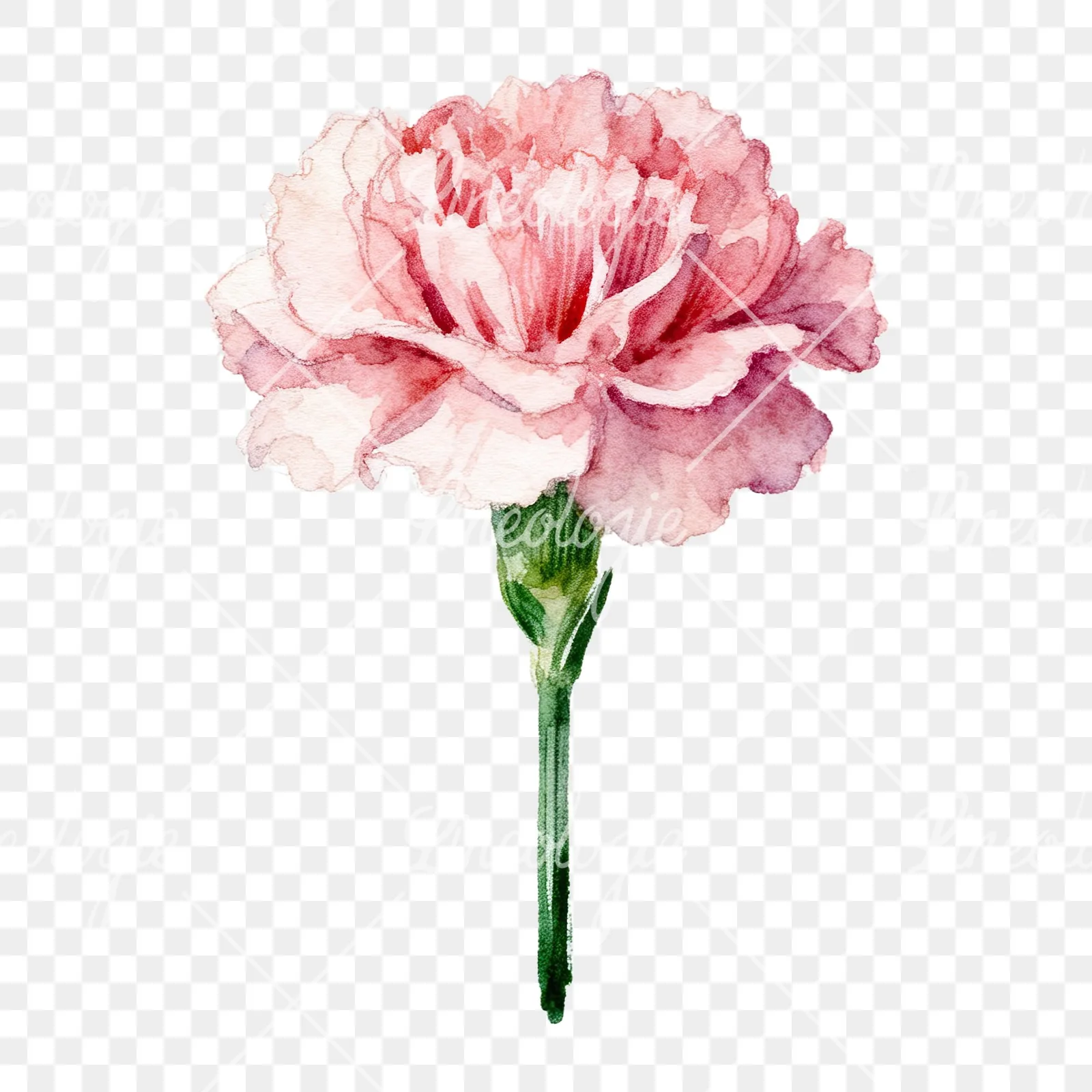 Watercolor pink carnation clipart 8 of 9 on a transparent background (PNG)