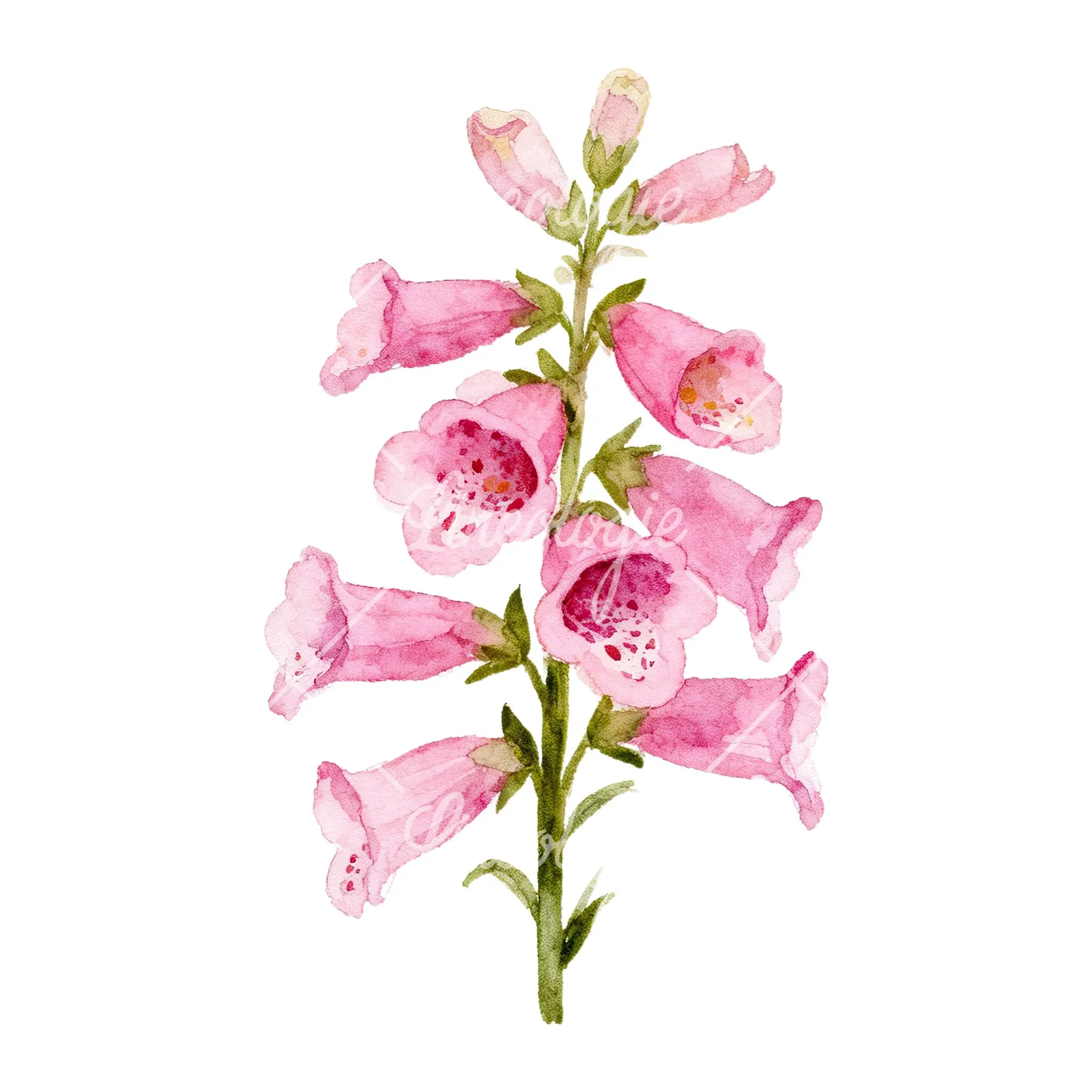Watercolor pink purple foxglove bouquet clipart 1 of 9 on a white background (JPG)