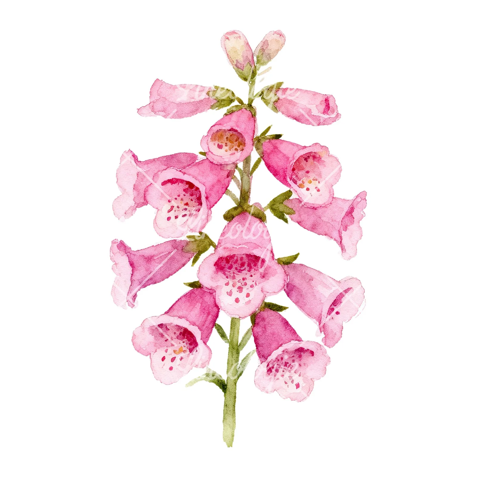 Watercolor pink purple foxglove bouquet clipart 2 of 9 on a white background (JPG)