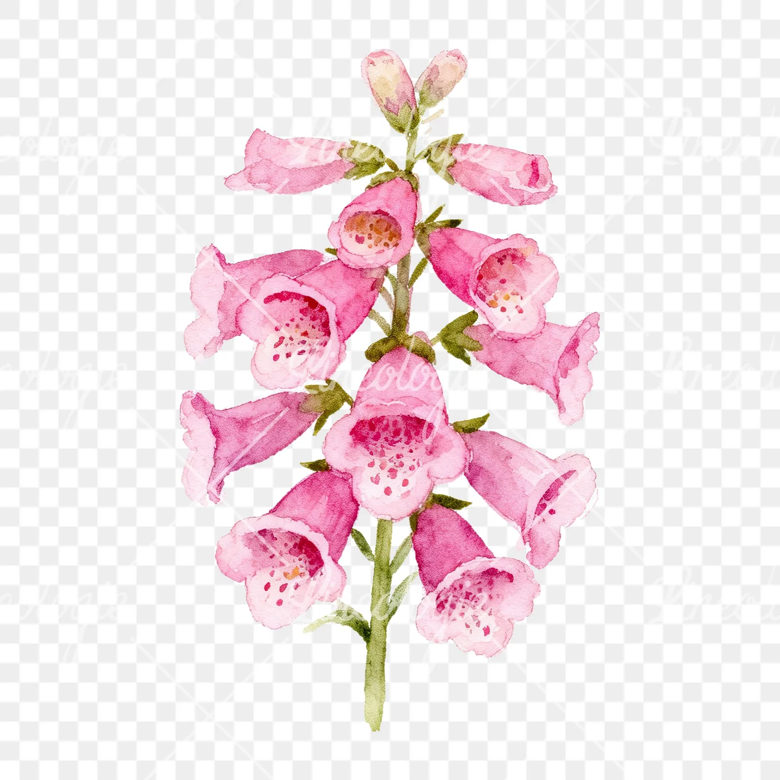 Watercolor pink purple foxglove bouquet clipart 2 of 9 on a transparent background (PNG)