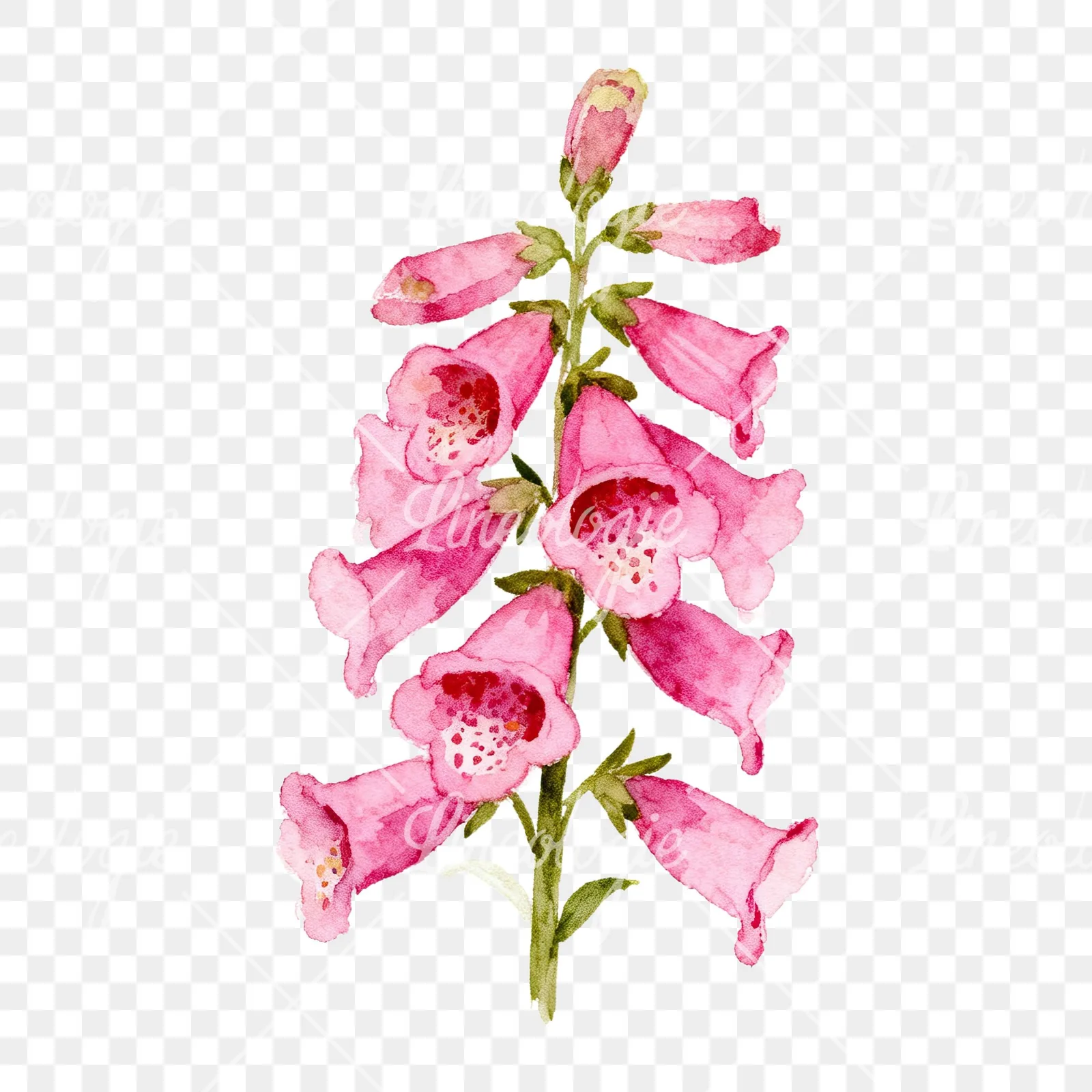 Watercolor pink purple foxglove bouquet clipart 4 of 9 on a transparent background (PNG)