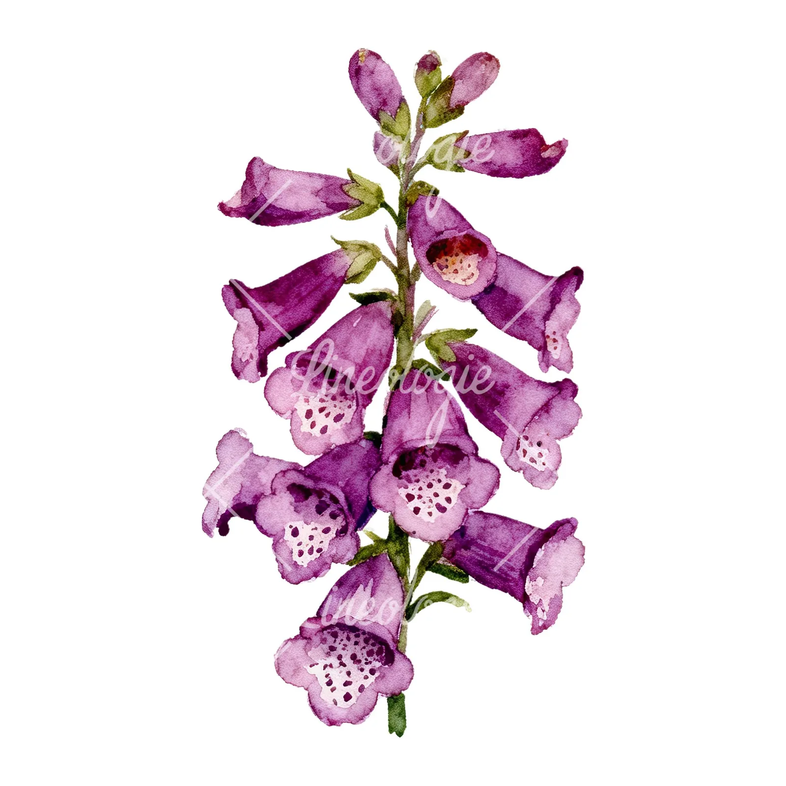 Watercolor pink purple foxglove bouquet clipart 7 of 9 on a white background (JPG)