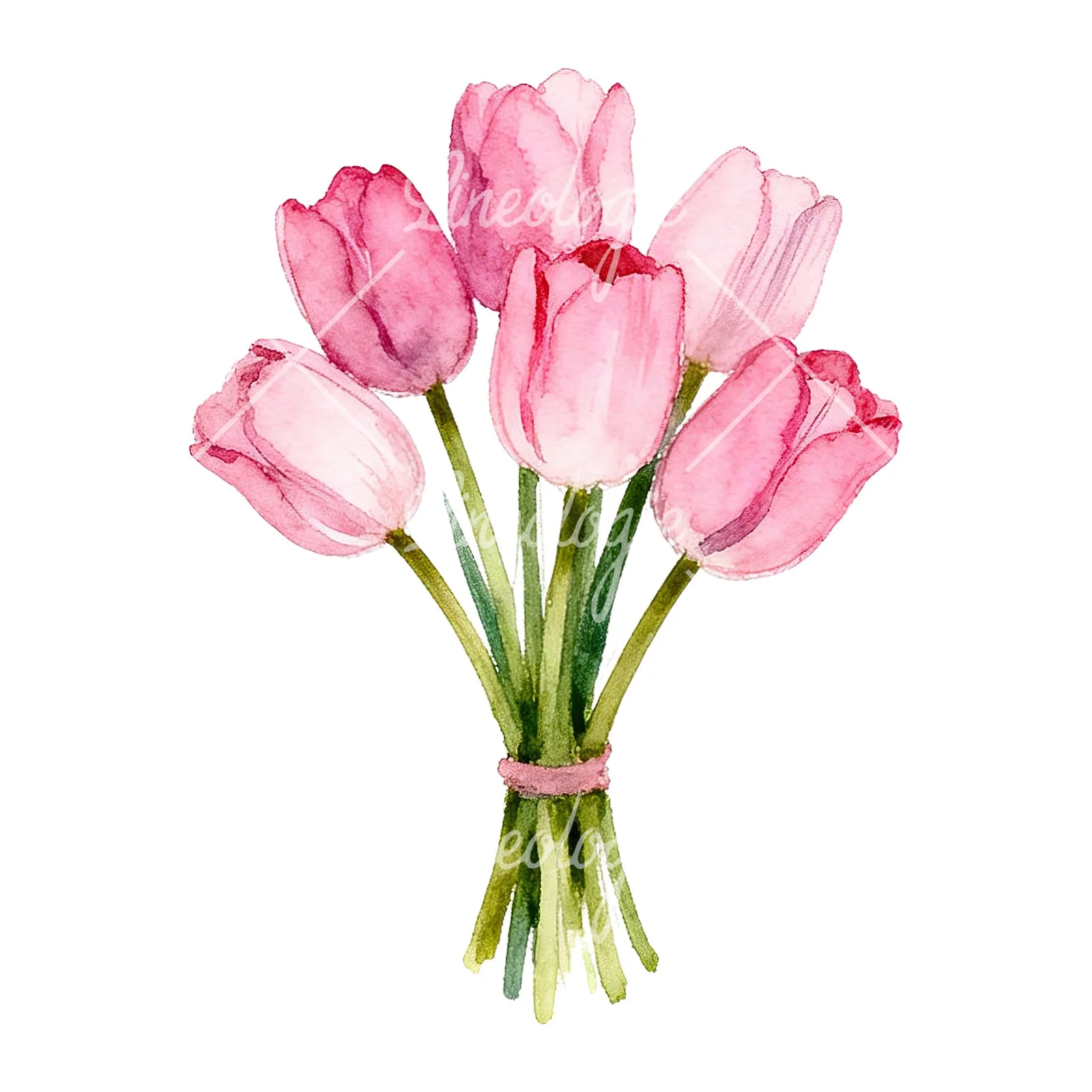 Watercolor pink purple tulip bouquet clipart 1 of 9 on a white background (JPG)