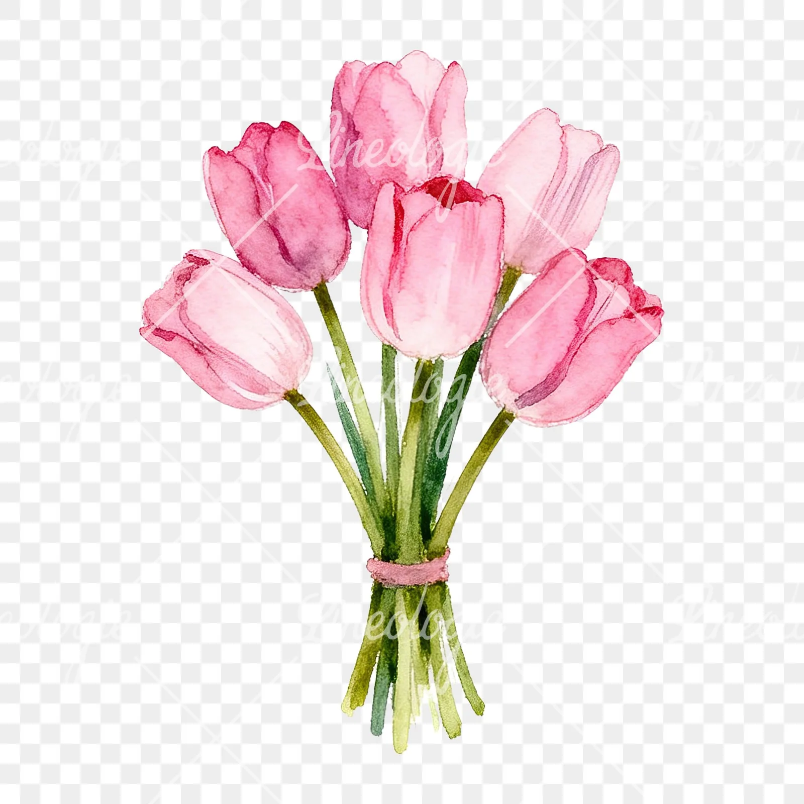 Watercolor pink purple tulip bouquet clipart 1 of 9 on a transparent background (PNG)