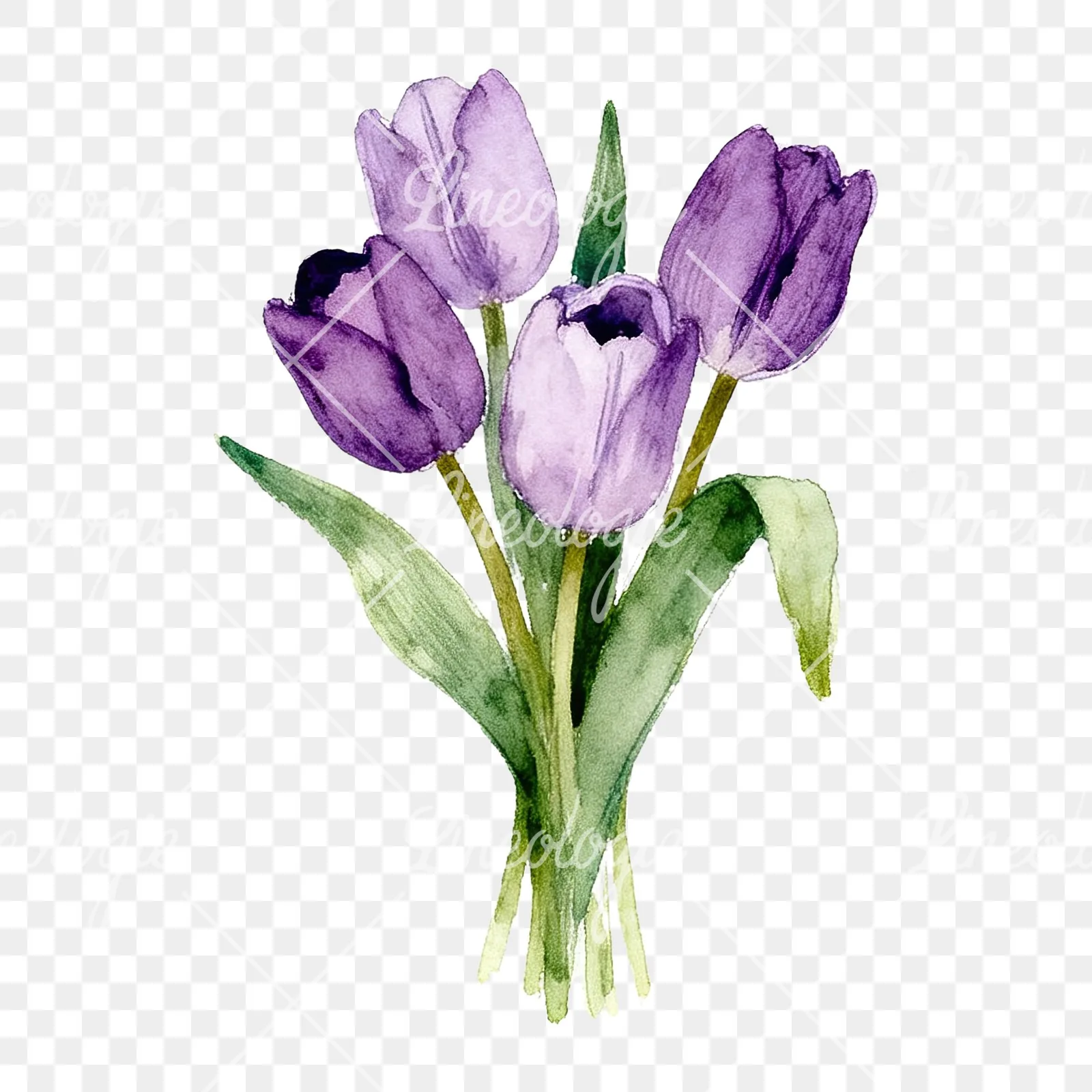 Watercolor pink purple tulip bouquet clipart 2 of 9 on a transparent background (PNG)