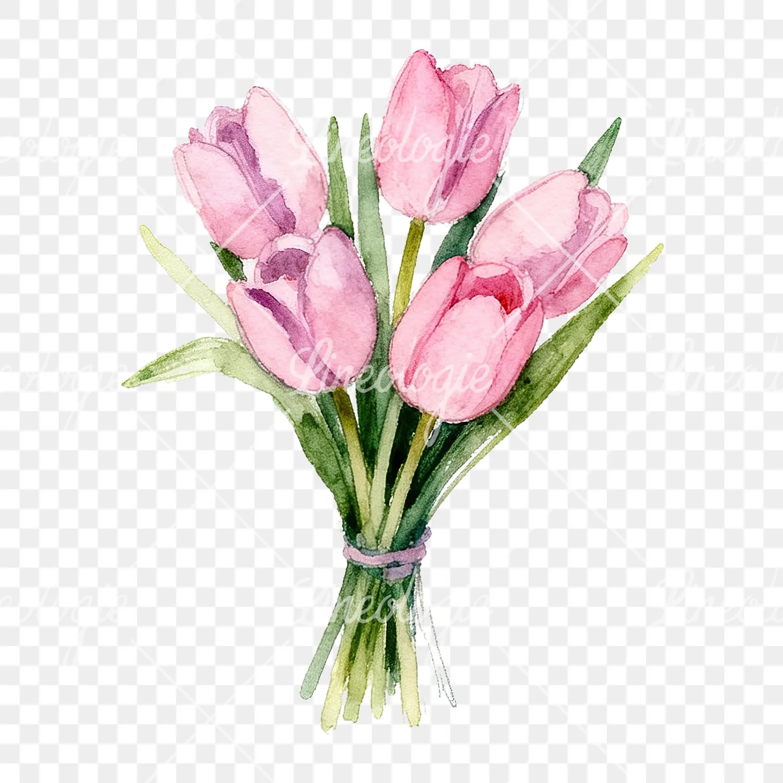 Watercolor pink purple tulip bouquet clipart 3 of 9 on a transparent background (PNG)
