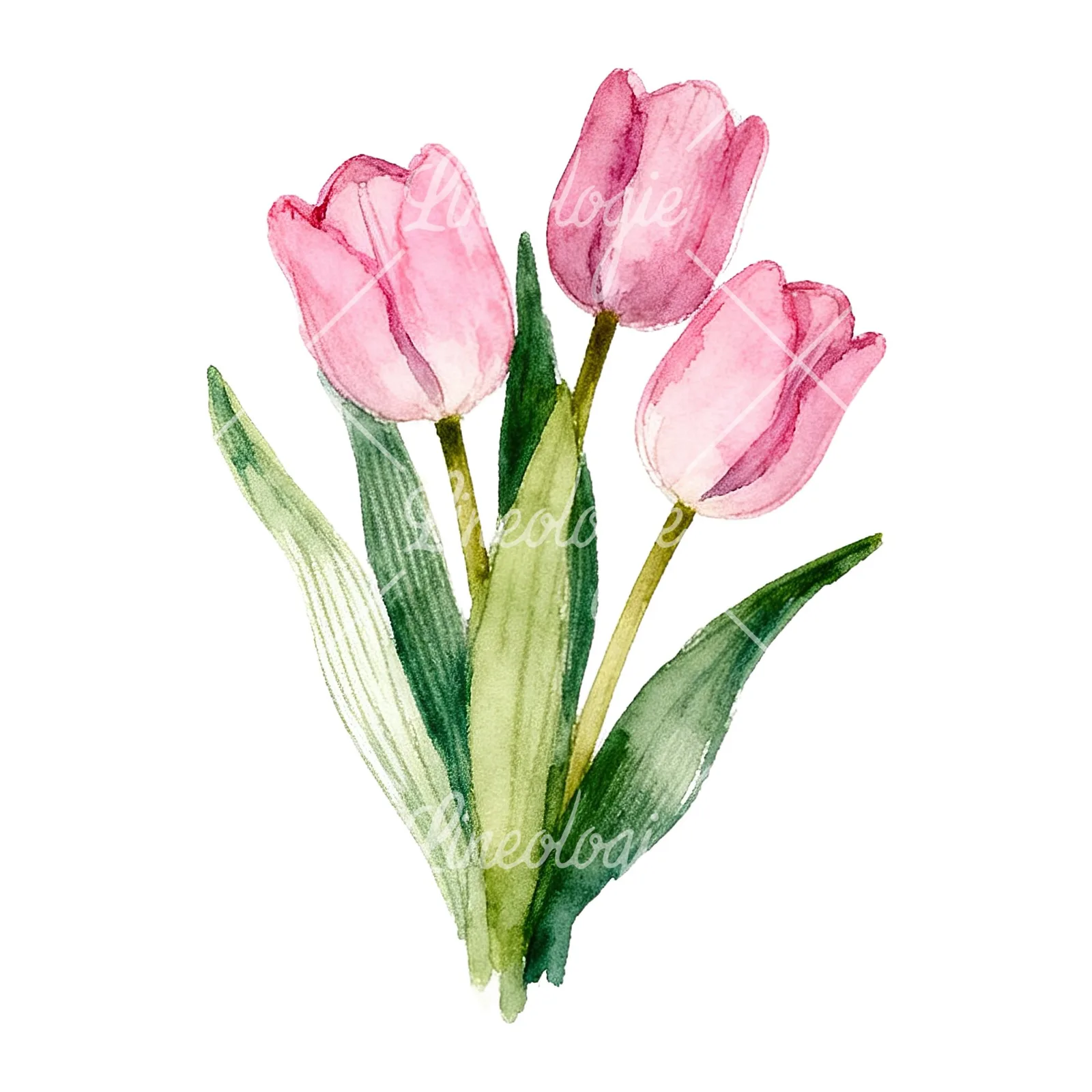 Watercolor pink purple tulip bouquet clipart 4 of 9 on a white background (JPG)