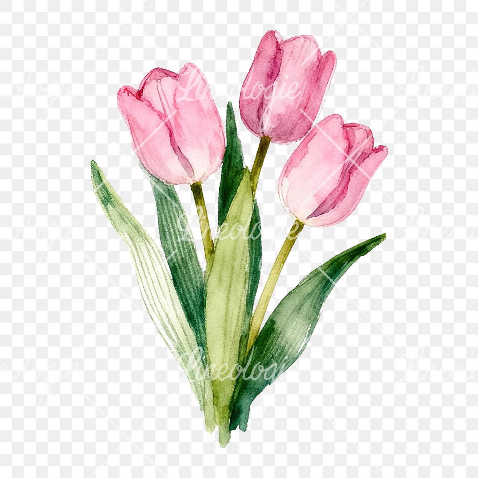 Watercolor pink purple tulip bouquet clipart 4 of 9 on a transparent background (PNG)