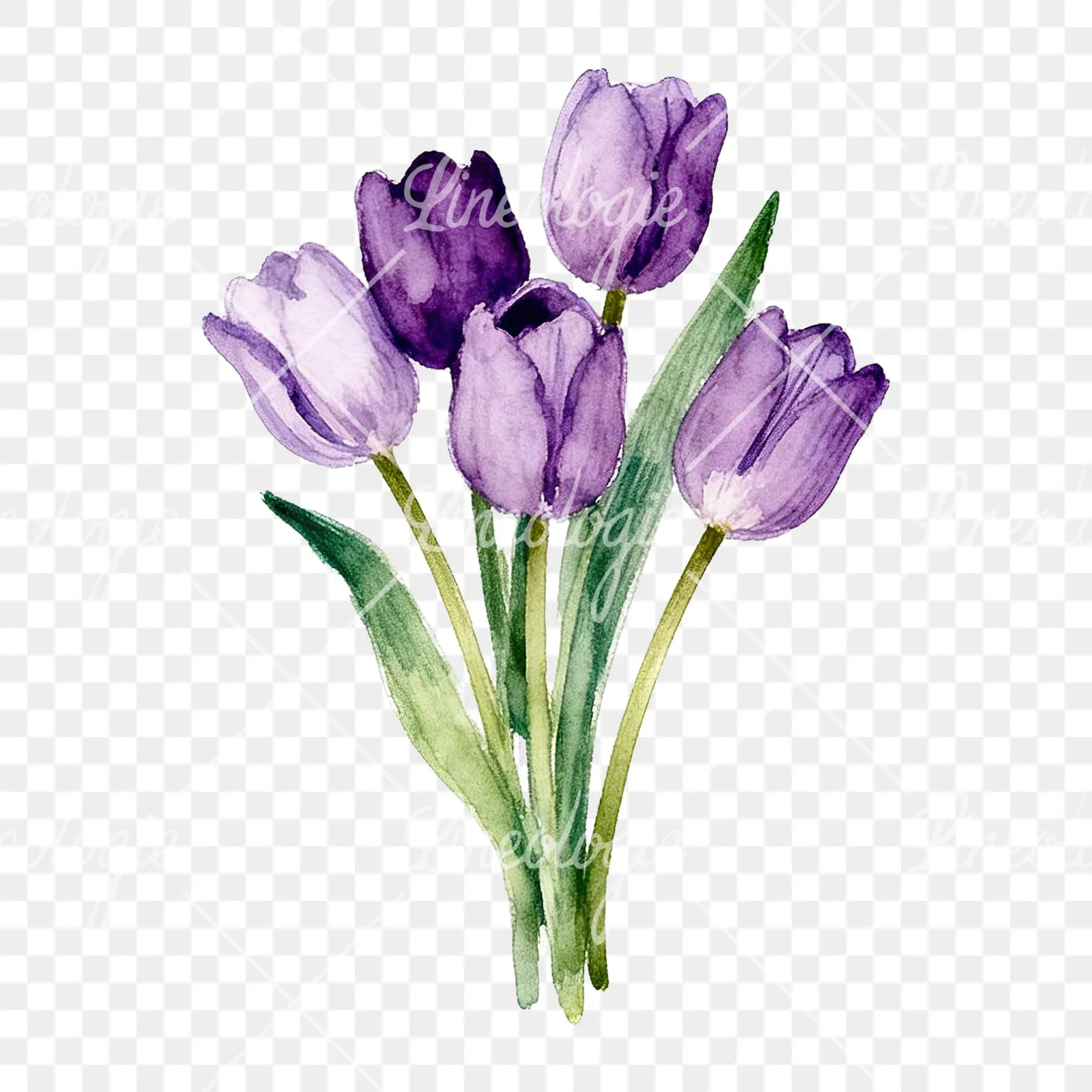 Watercolor pink purple tulip bouquet clipart 5 of 9 on a transparent background (PNG)