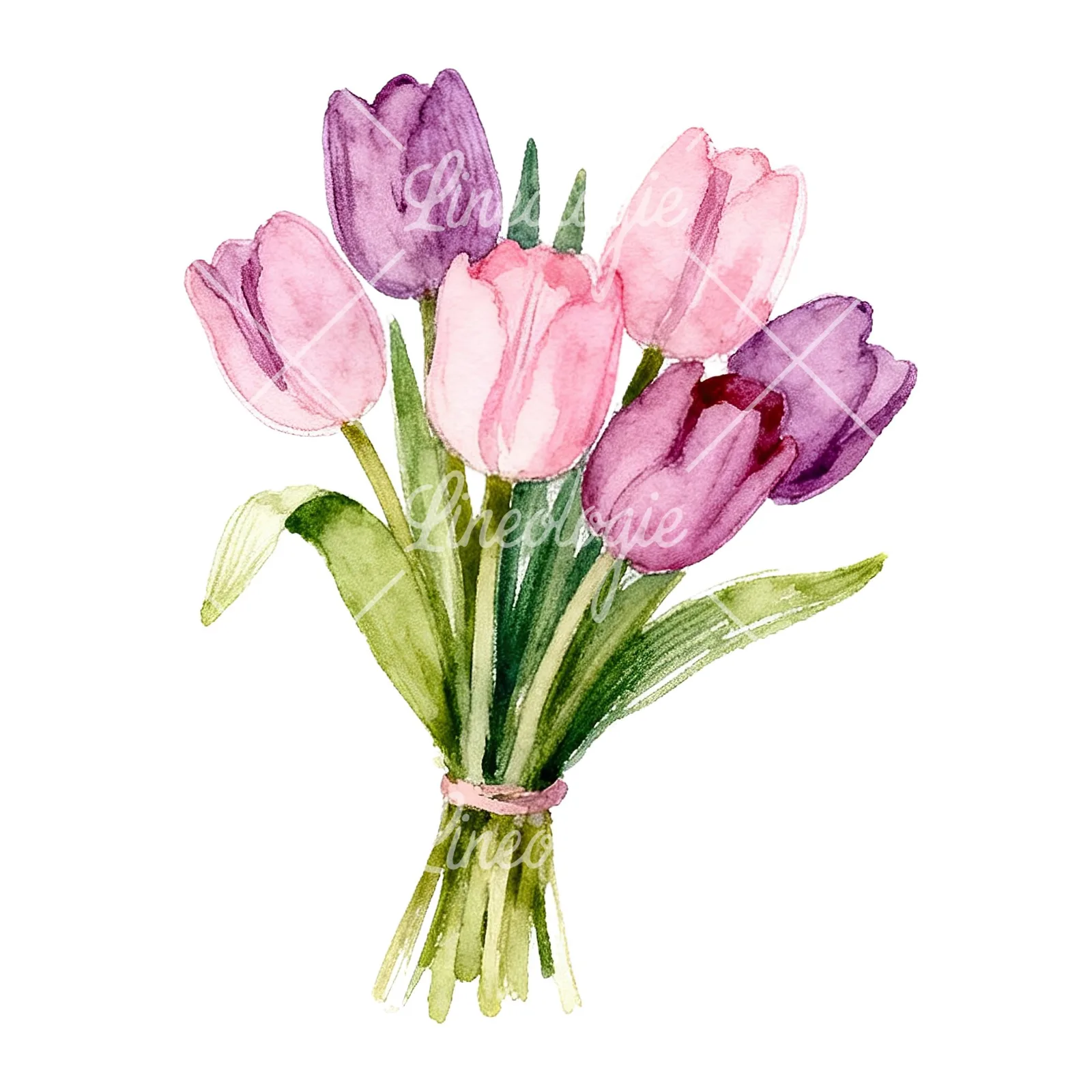 Watercolor pink purple tulip bouquet clipart 6 of 9 on a white background (JPG)