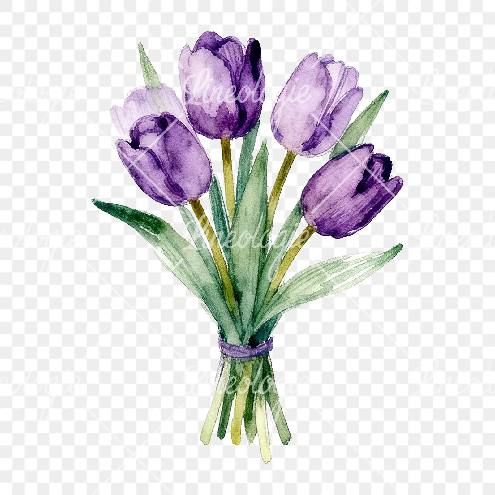 Watercolor pink purple tulip bouquet clipart 9 of 9 on a transparent background (PNG)
