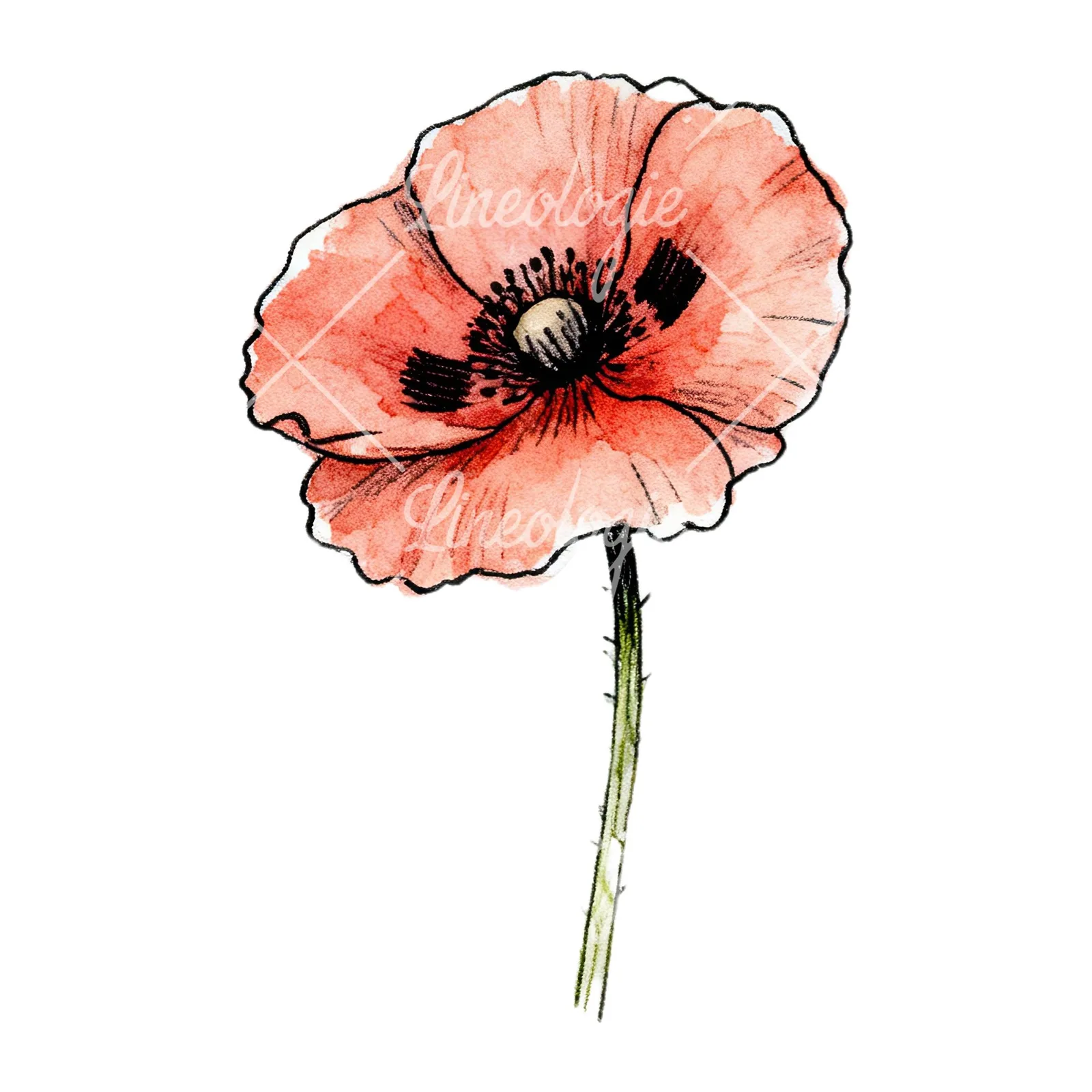 Watercolor pink and red poppy clipart 1 of 9 on a white background (JPG)