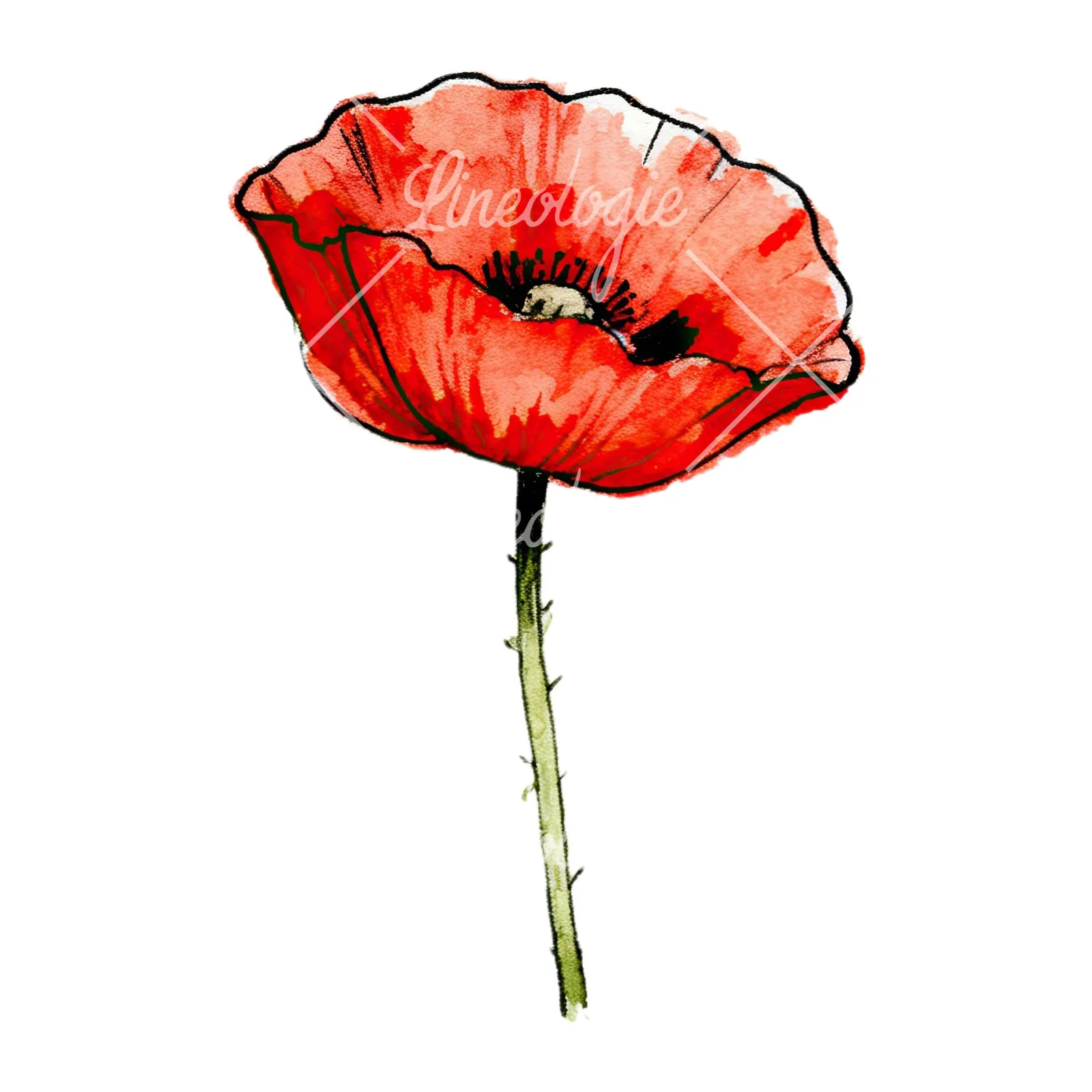 Watercolor pink and red poppy clipart 2 of 9 on a white background (JPG)