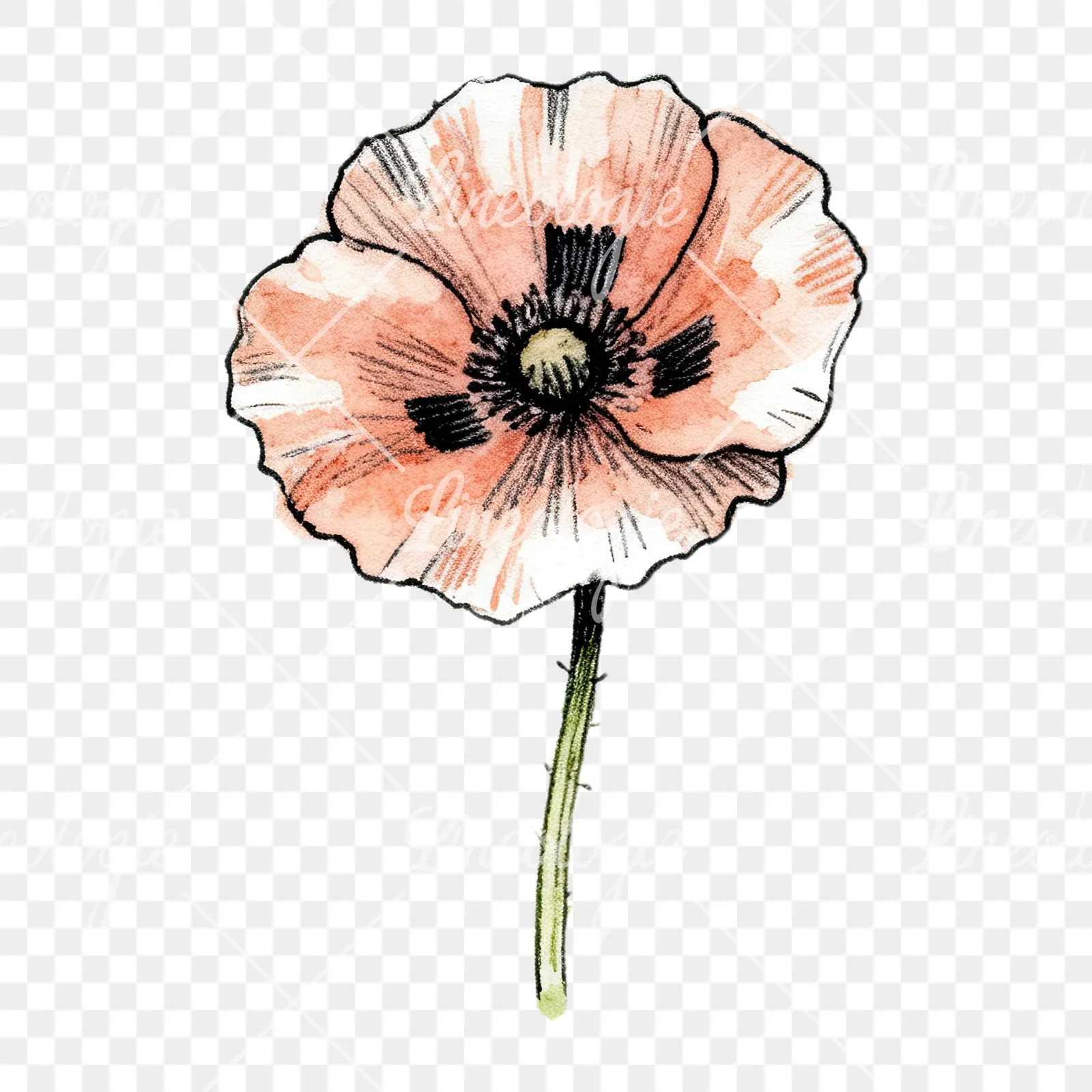 Watercolor pink and red poppy clipart 7 of 9 on a transparent background (PNG)
