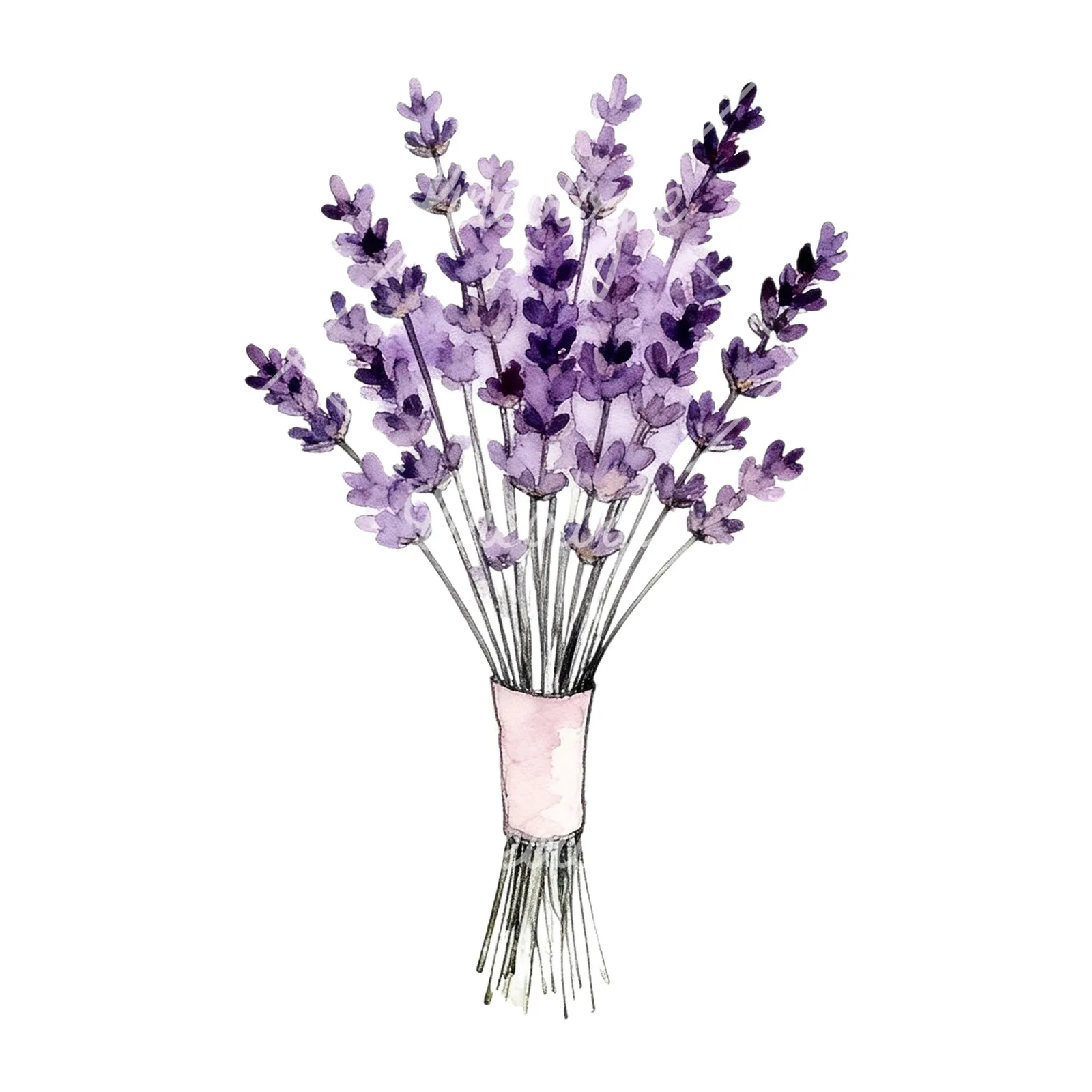 Watercolor purple and pale pink wedding bouquet clipart 7 of 9 on a white background (JPG)