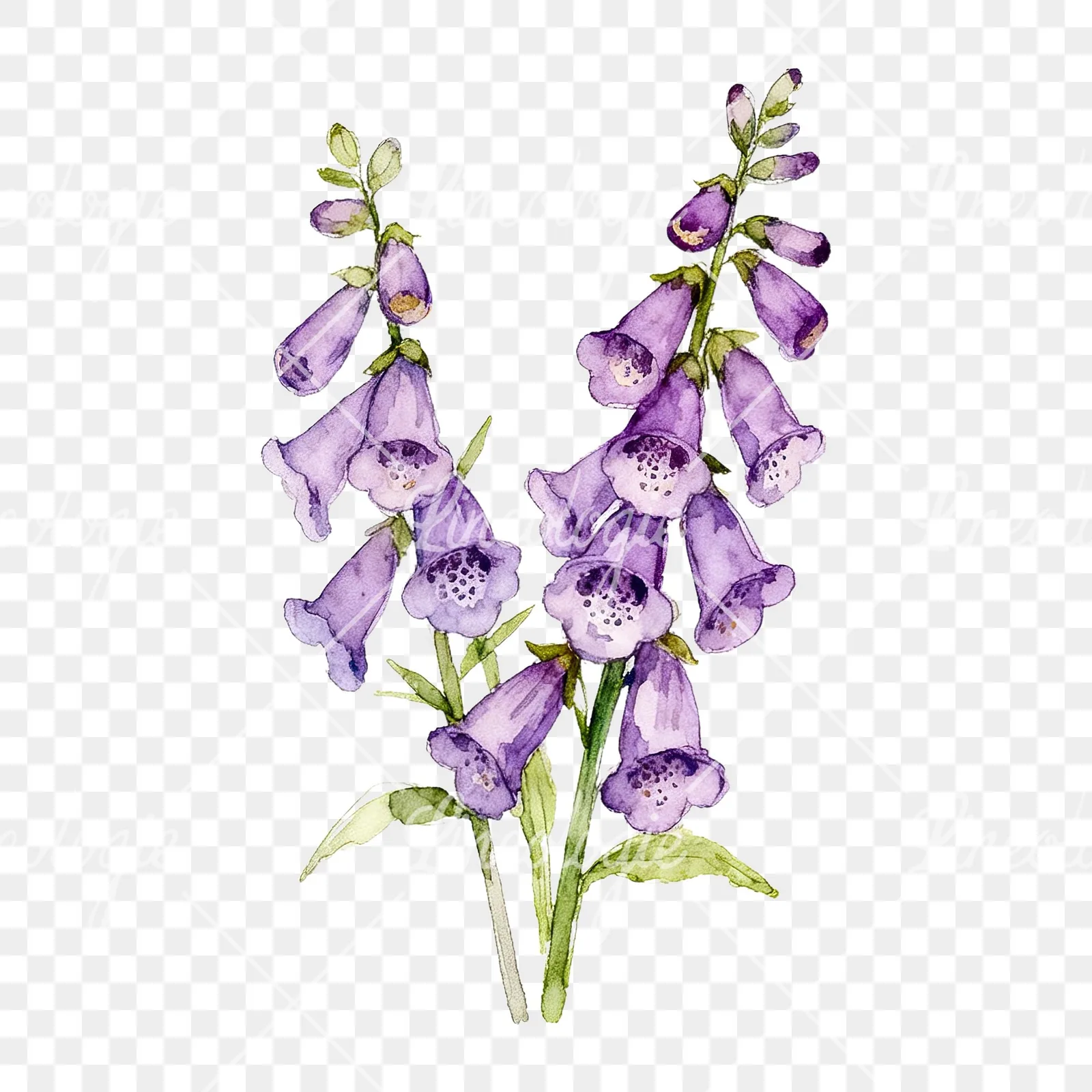 Watercolor purple foxglove bouquet clipart 1 of 9 on a transparent background (PNG)