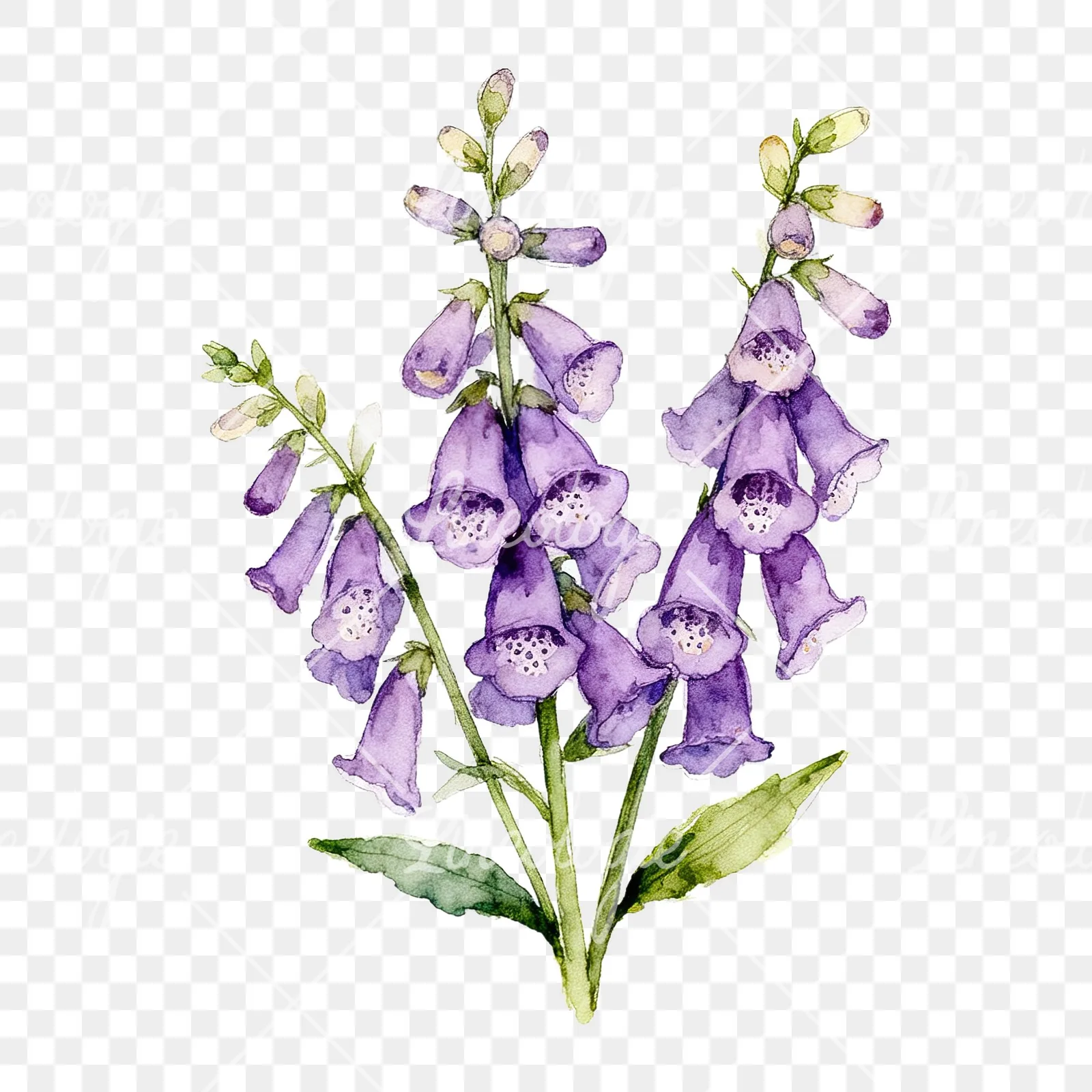 Watercolor purple foxglove bouquet clipart 2 of 9 on a transparent background (PNG)