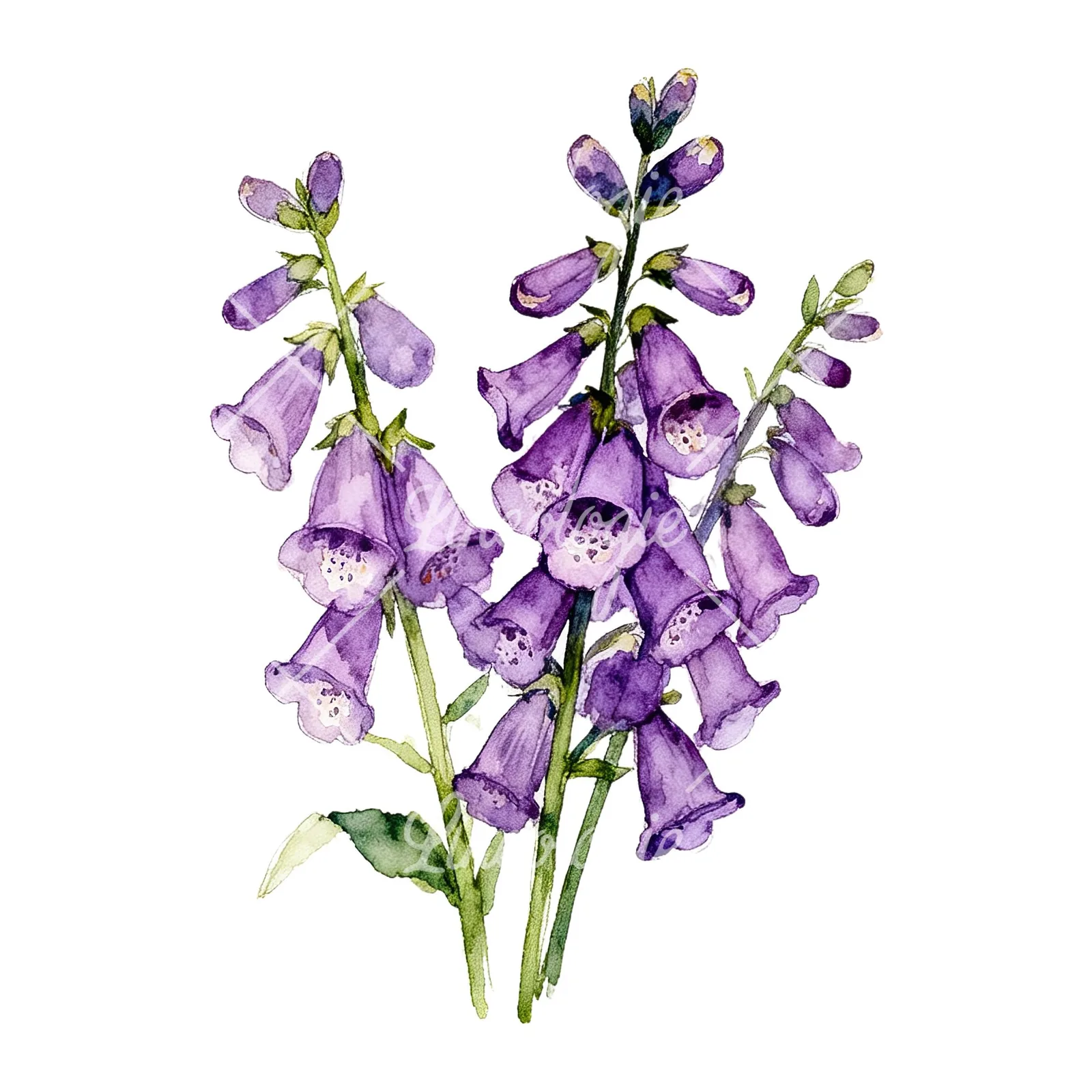 Watercolor purple foxglove bouquet clipart 4 of 9 on a white background (JPG)