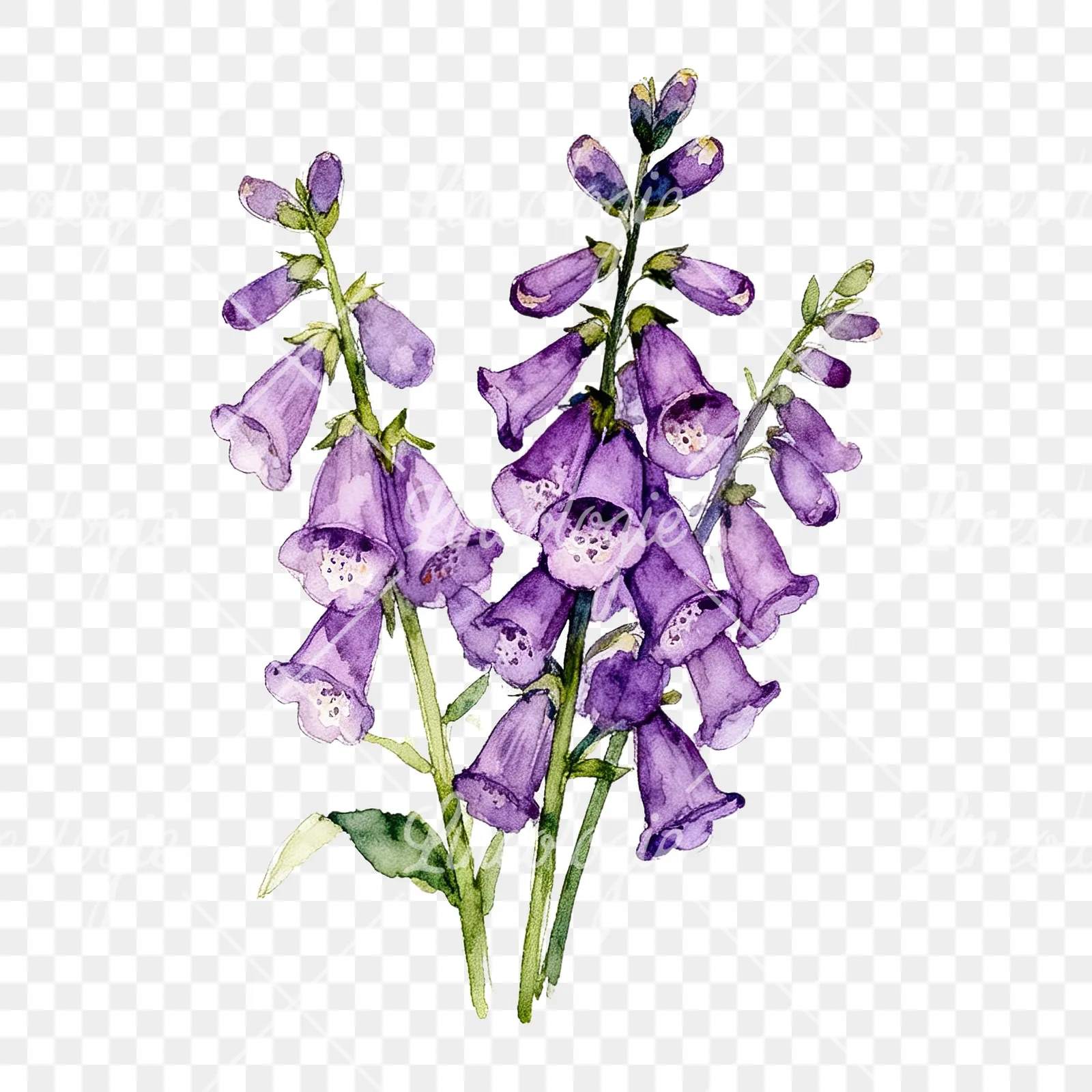 Watercolor purple foxglove bouquet clipart 4 of 9 on a transparent background (PNG)