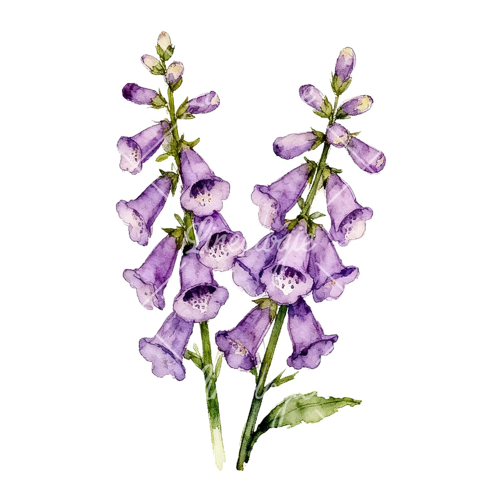 Watercolor purple foxglove bouquet clipart 8 of 9 on a white background (JPG)