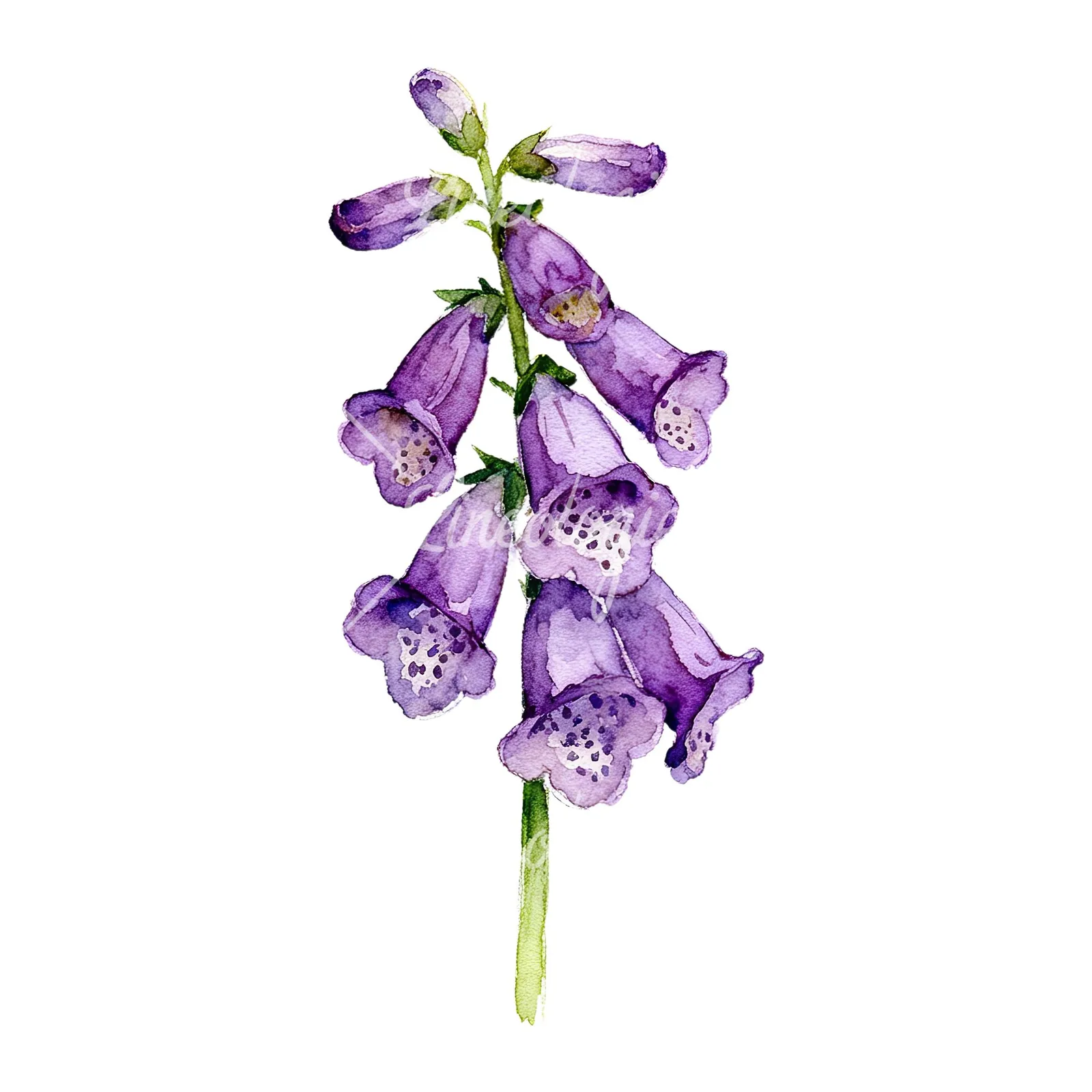Watercolor purple foxglove clipart 1 of 9 on a white background (JPG)