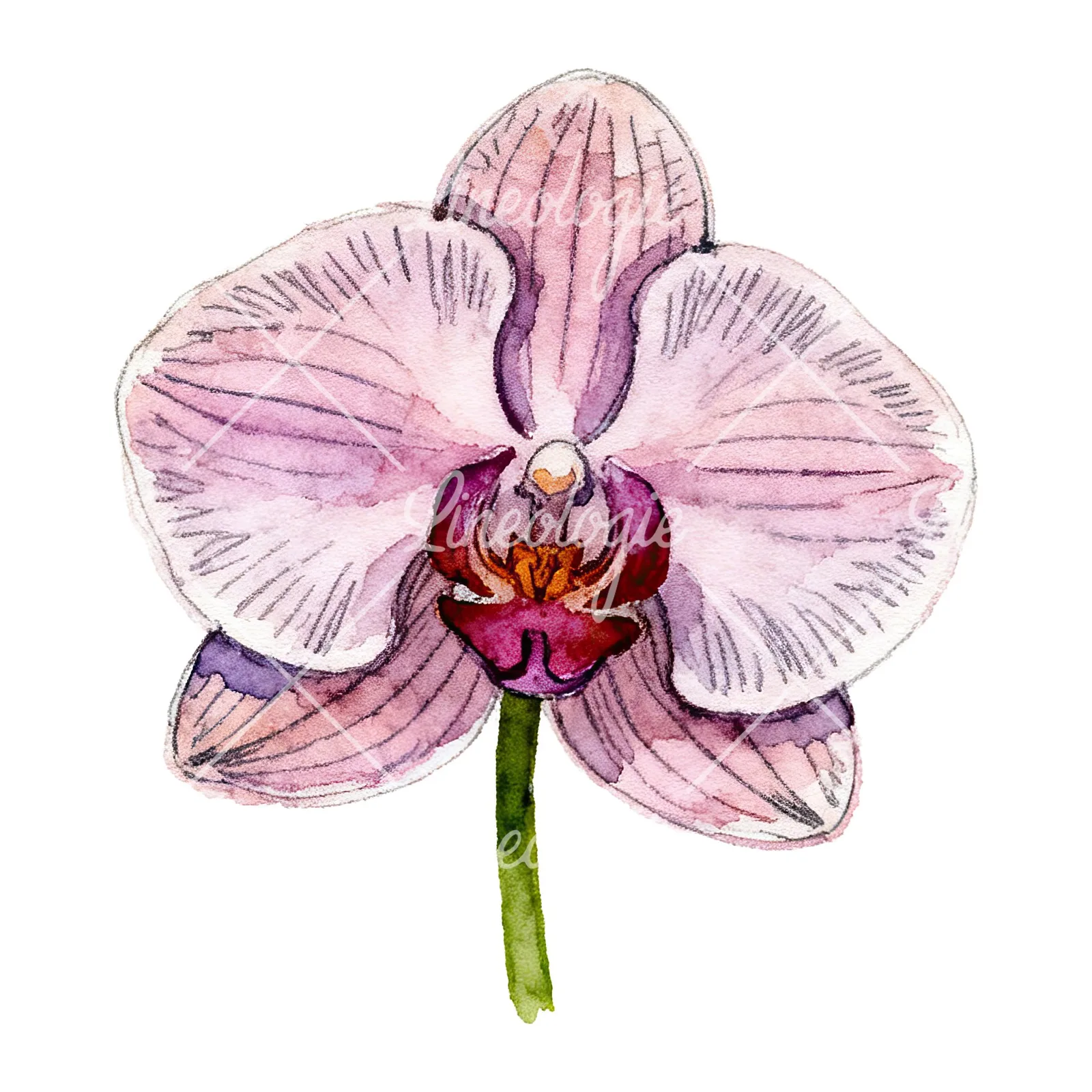 Watercolor purple orchid clipart 1 of 9 on a white background (JPG)