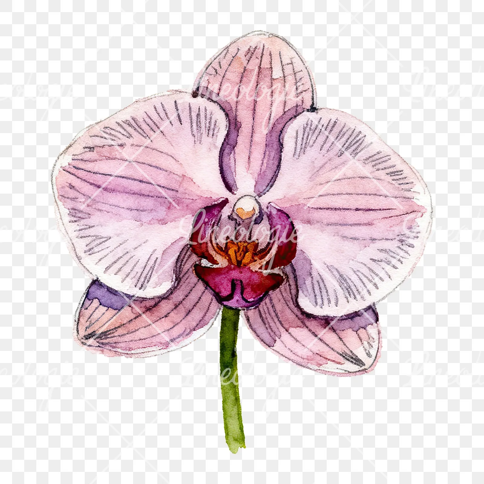 Watercolor purple orchid clipart 1 of 9 on a transparent background (PNG)