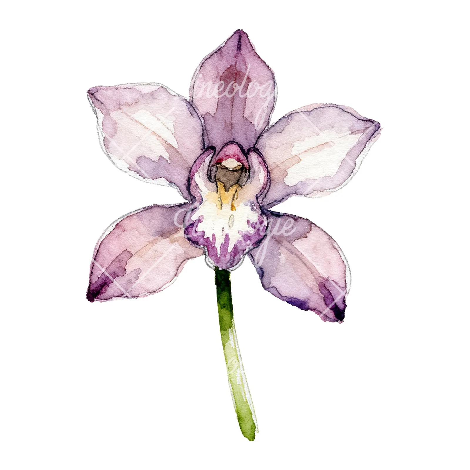Watercolor purple orchid clipart 3 of 9 on a white background (JPG)