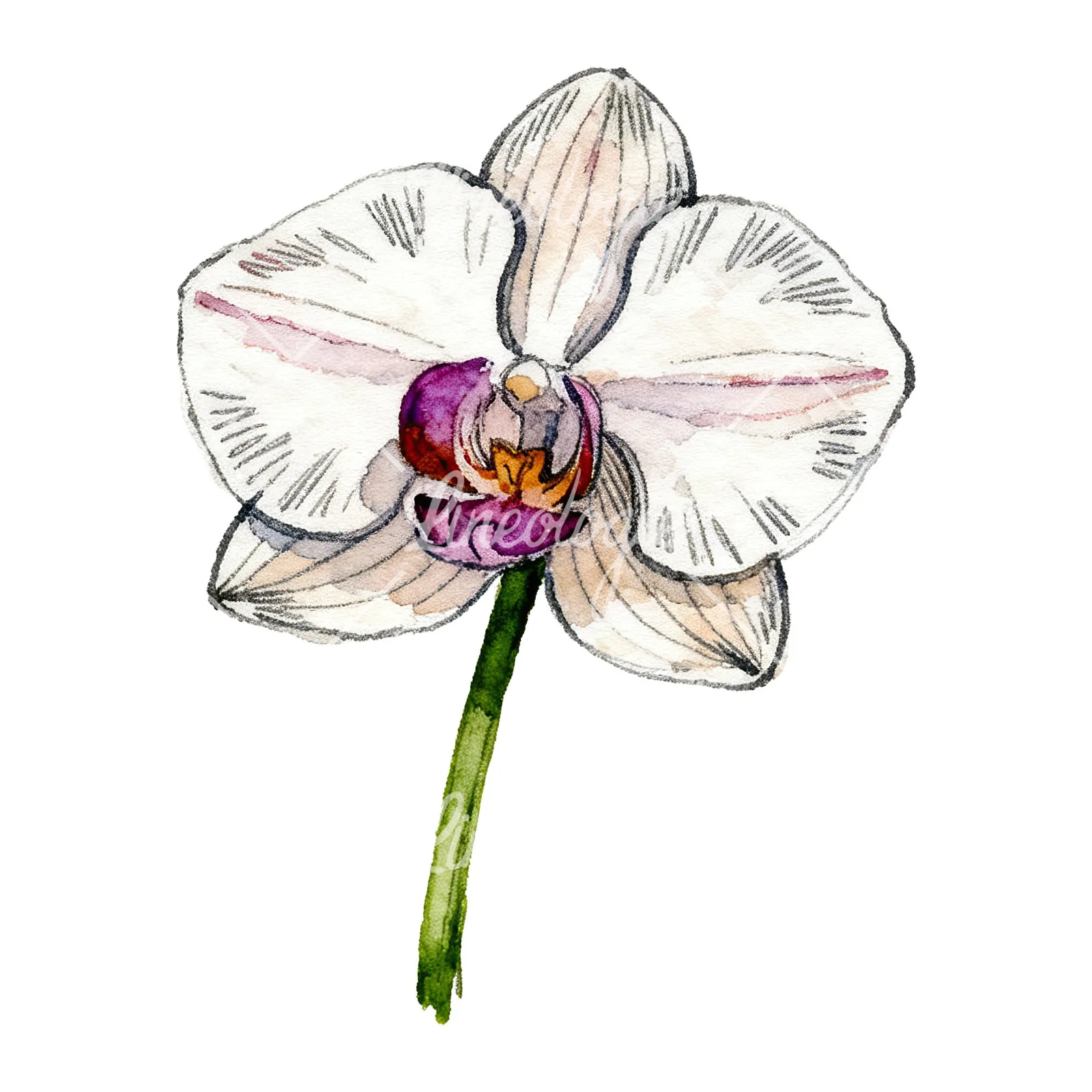 Watercolor purple orchid clipart 4 of 9 on a white background (JPG)