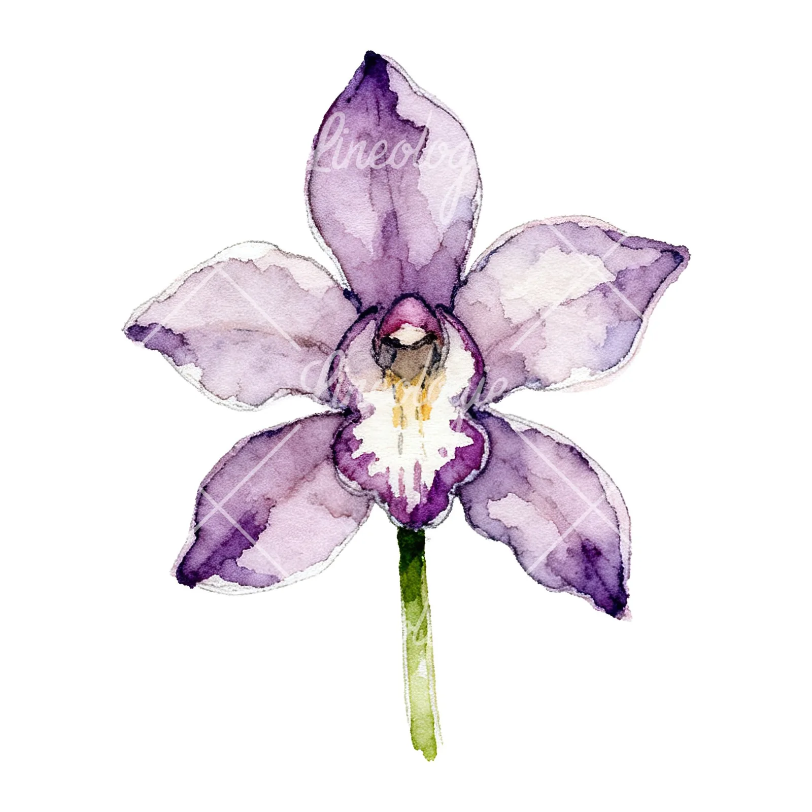 Watercolor purple orchid clipart 6 of 9 on a white background (JPG)