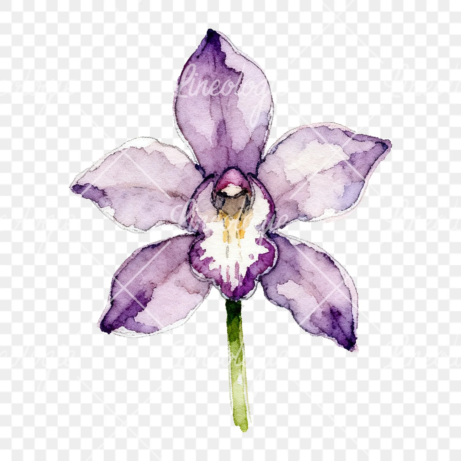 Watercolor purple orchid clipart 6 of 9 on a transparent background (PNG)