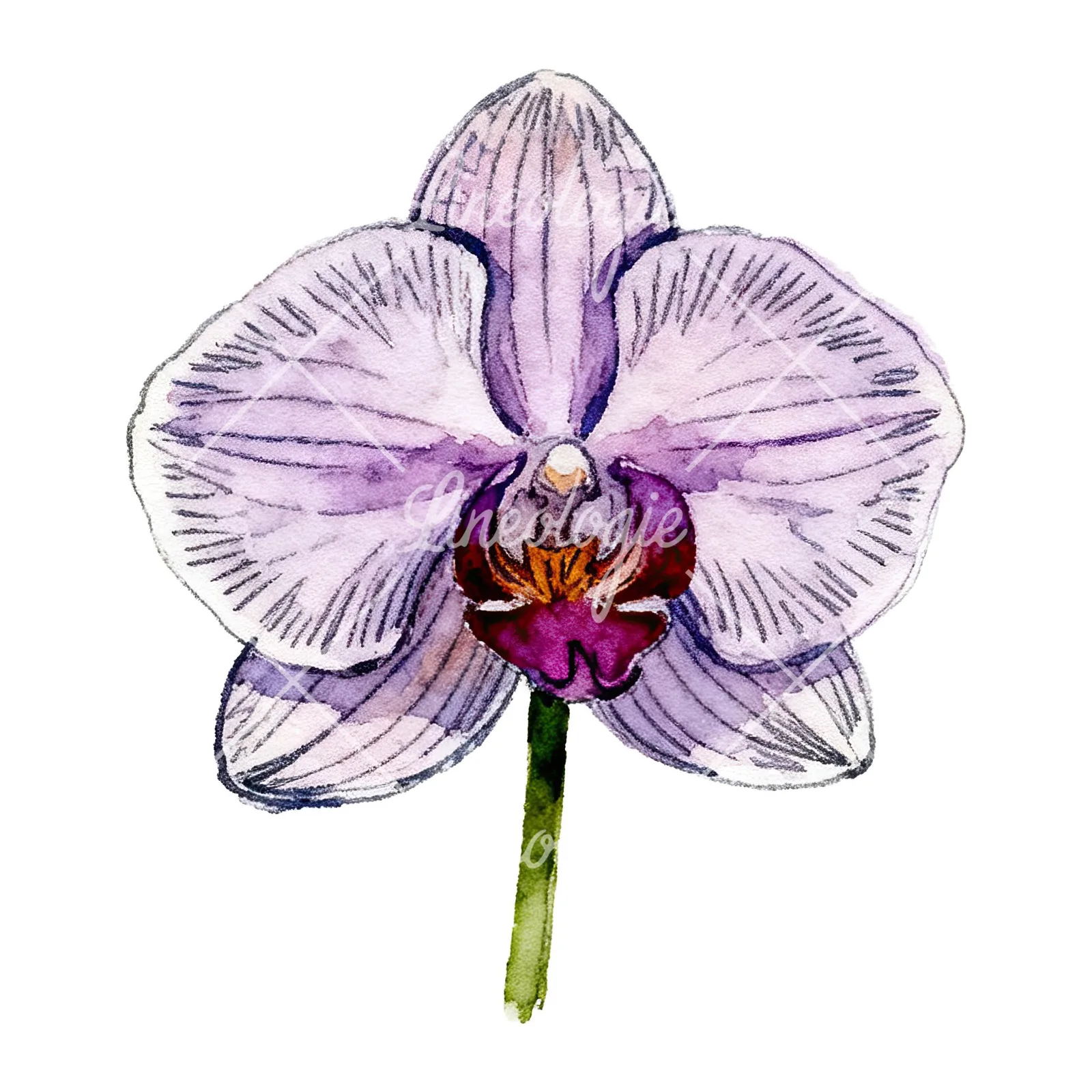 Watercolor purple orchid clipart 7 of 9 on a white background (JPG)