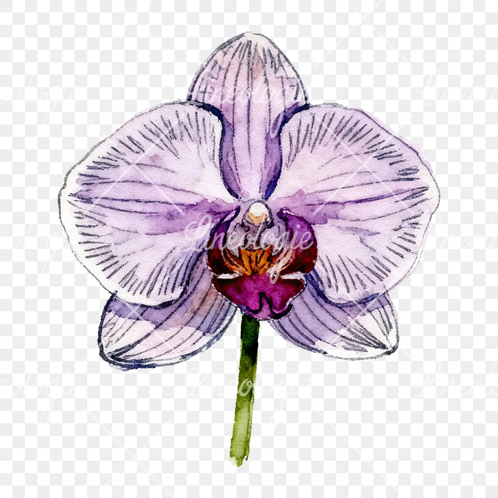 Watercolor purple orchid clipart 7 of 9 on a transparent background (PNG)