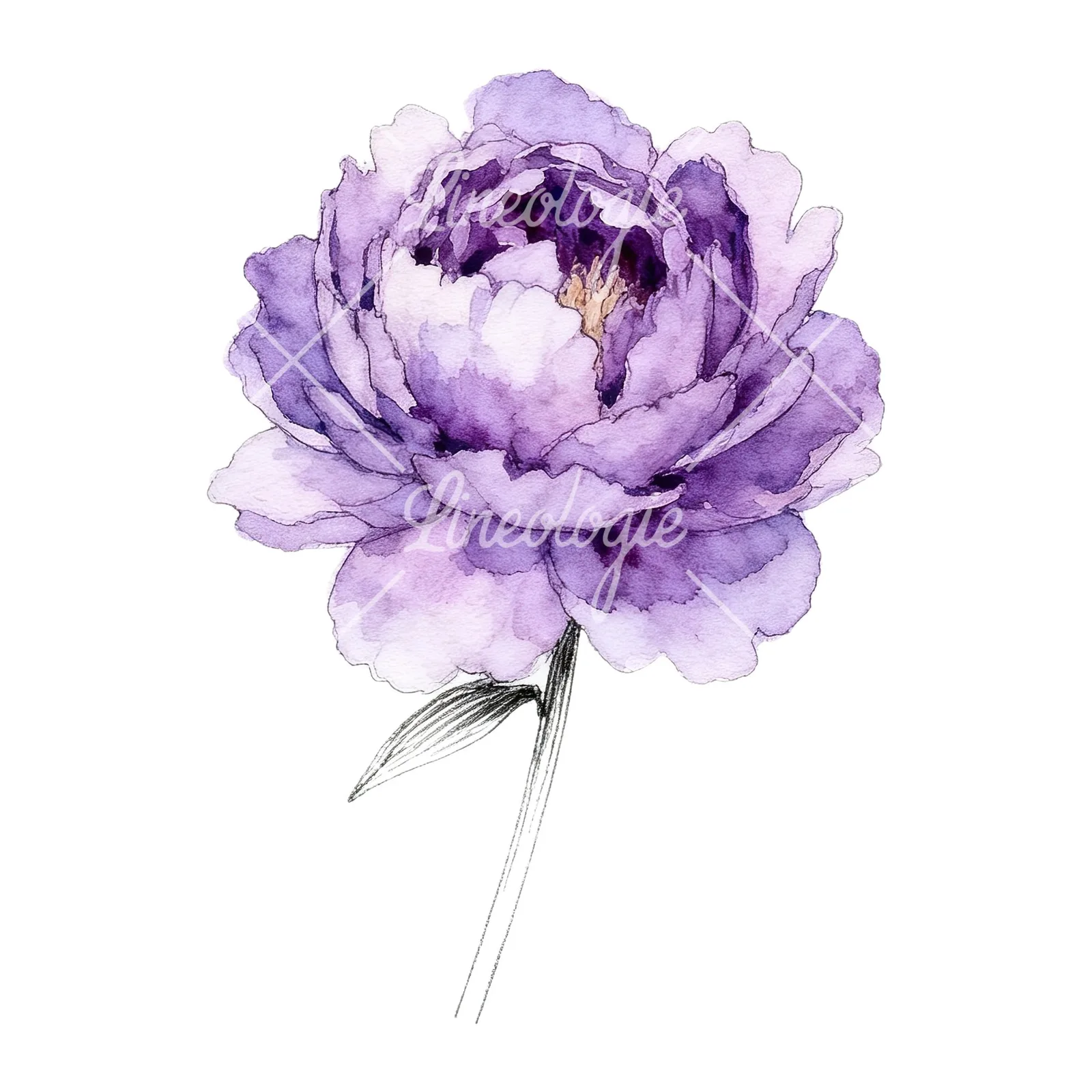 Watercolor light lavender purple peony bouquet clipart 8 of 9 on a white background (JPG)