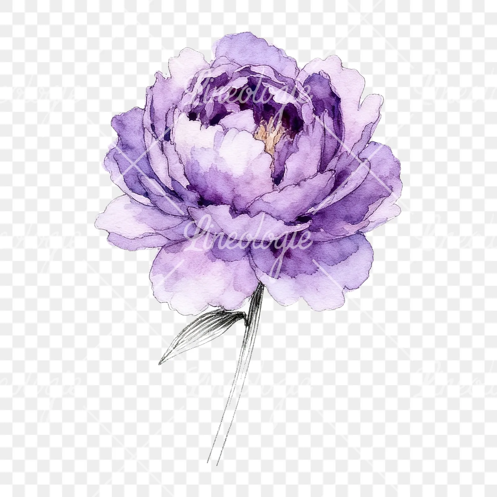 Watercolor light lavender purple peony bouquet clipart 8 of 9 on a transparent background (PNG)