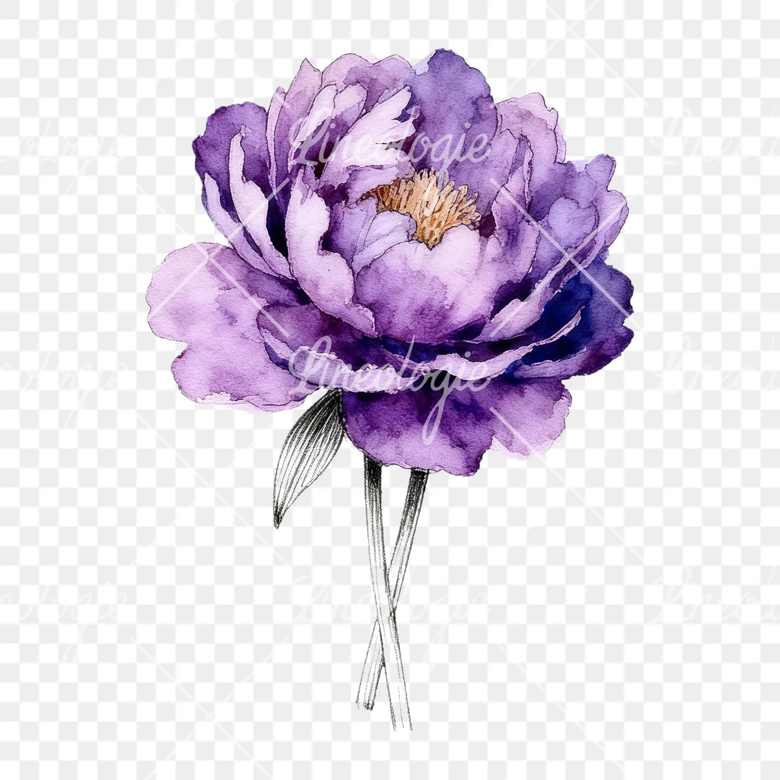 Watercolor light lavender purple peony bouquet clipart 9 of 9 on a transparent background (PNG)
