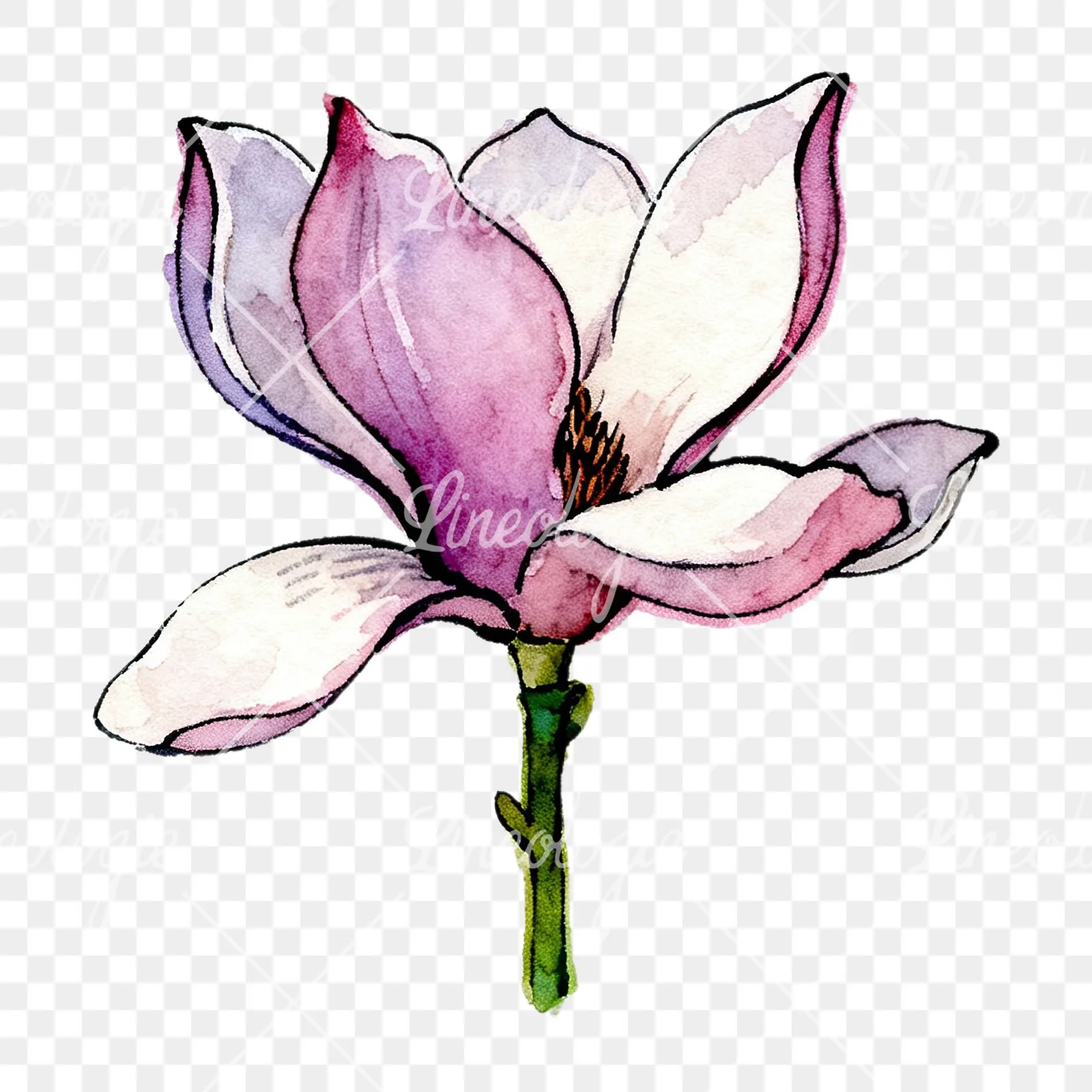 Watercolor purple pink magnolia clipart 4 of 9 on a transparent background (PNG)