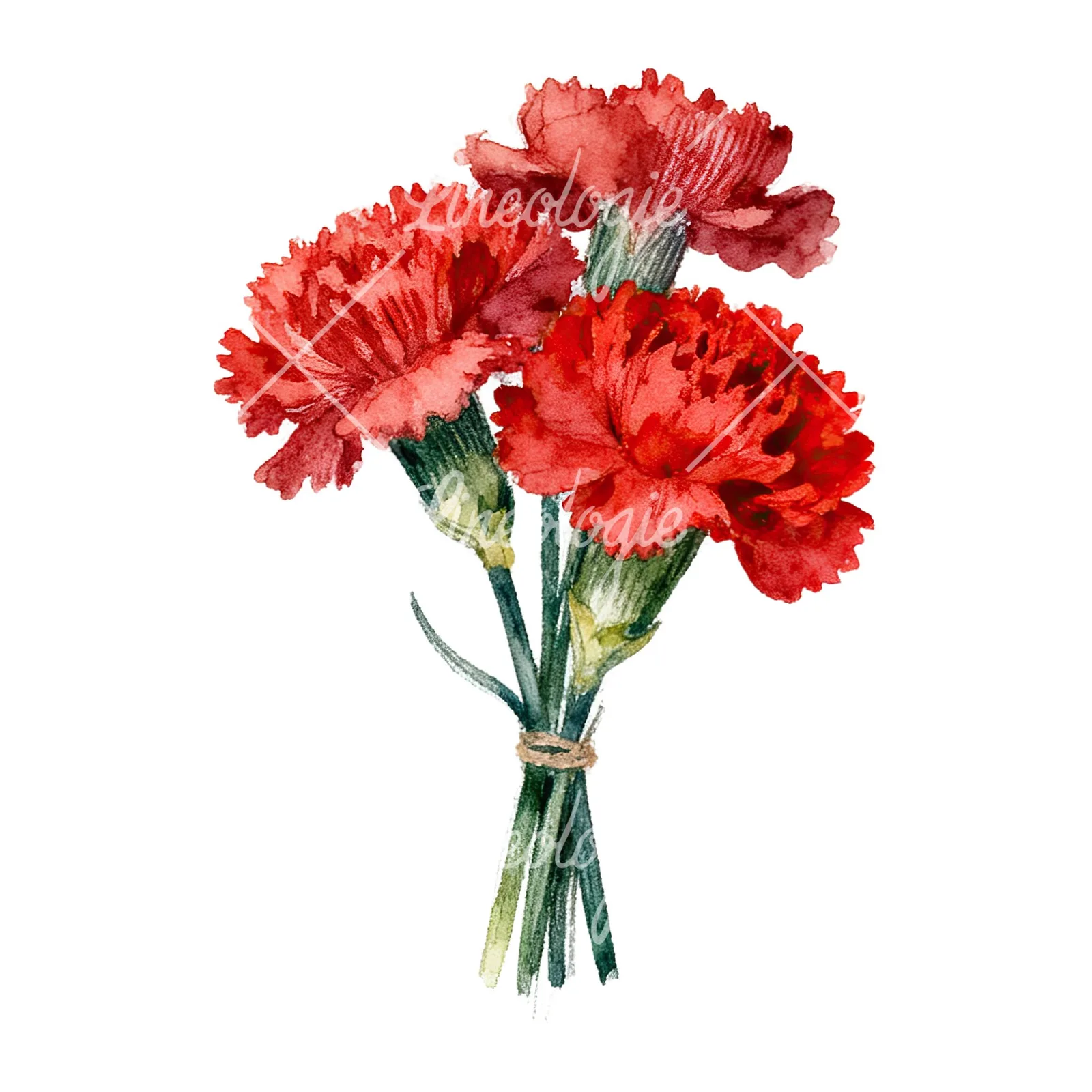Watercolor red carnation bouquet clipart 3 of 9 on a white background (JPG)