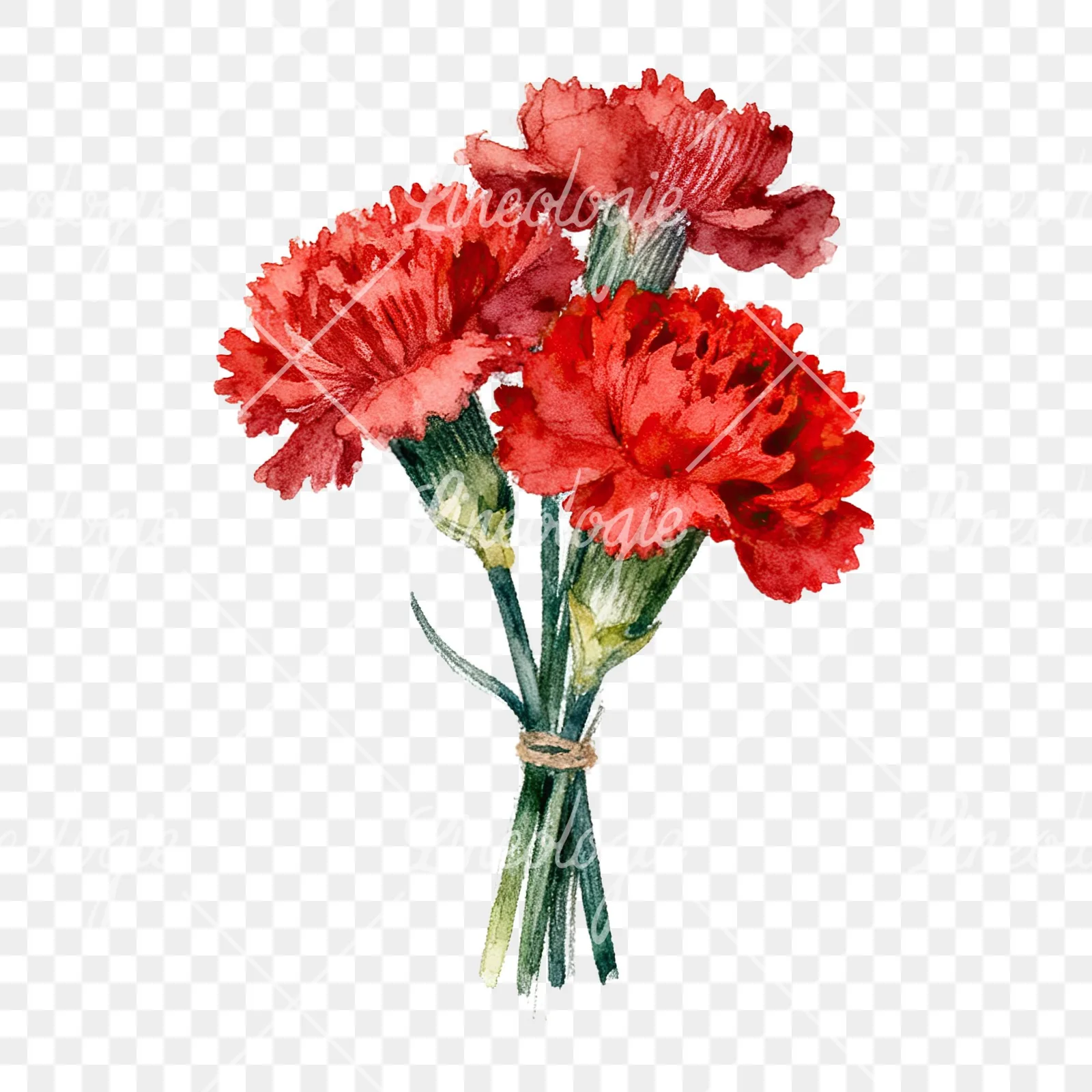 Watercolor red carnation bouquet clipart 3 of 9 on a transparent background (PNG)