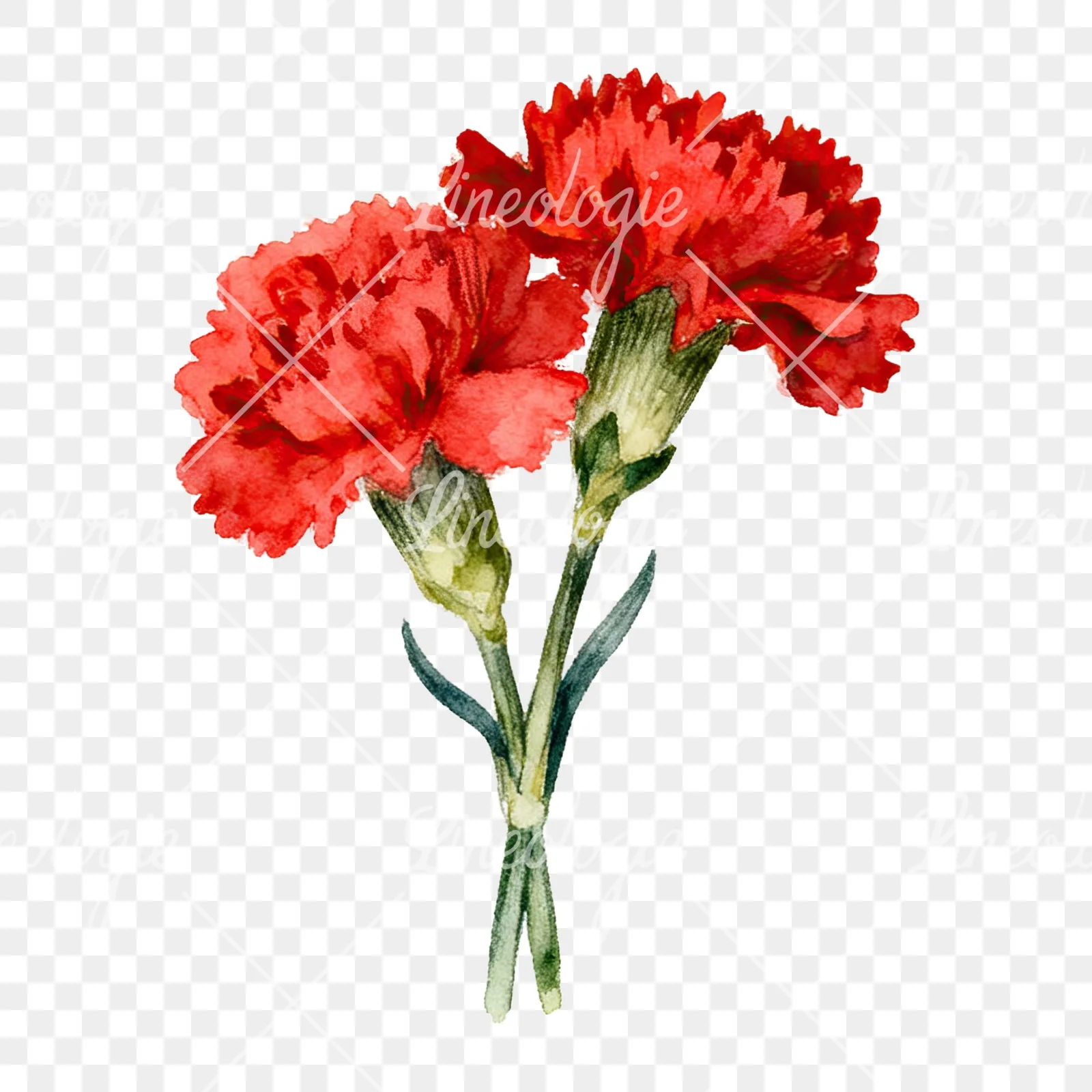 Watercolor red carnation bouquet clipart 8 of 9 on a transparent background (PNG)