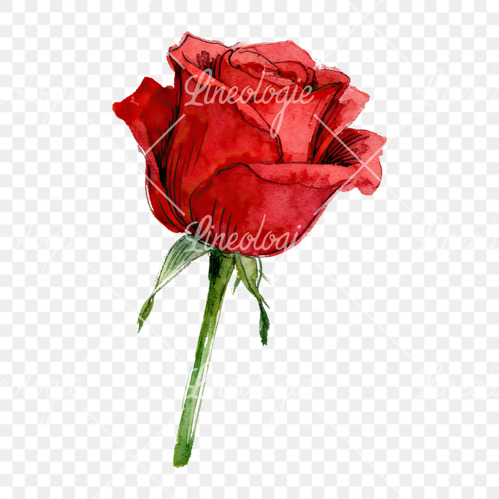 Watercolor red rose clipart 1 of 9 on a transparent background (PNG)