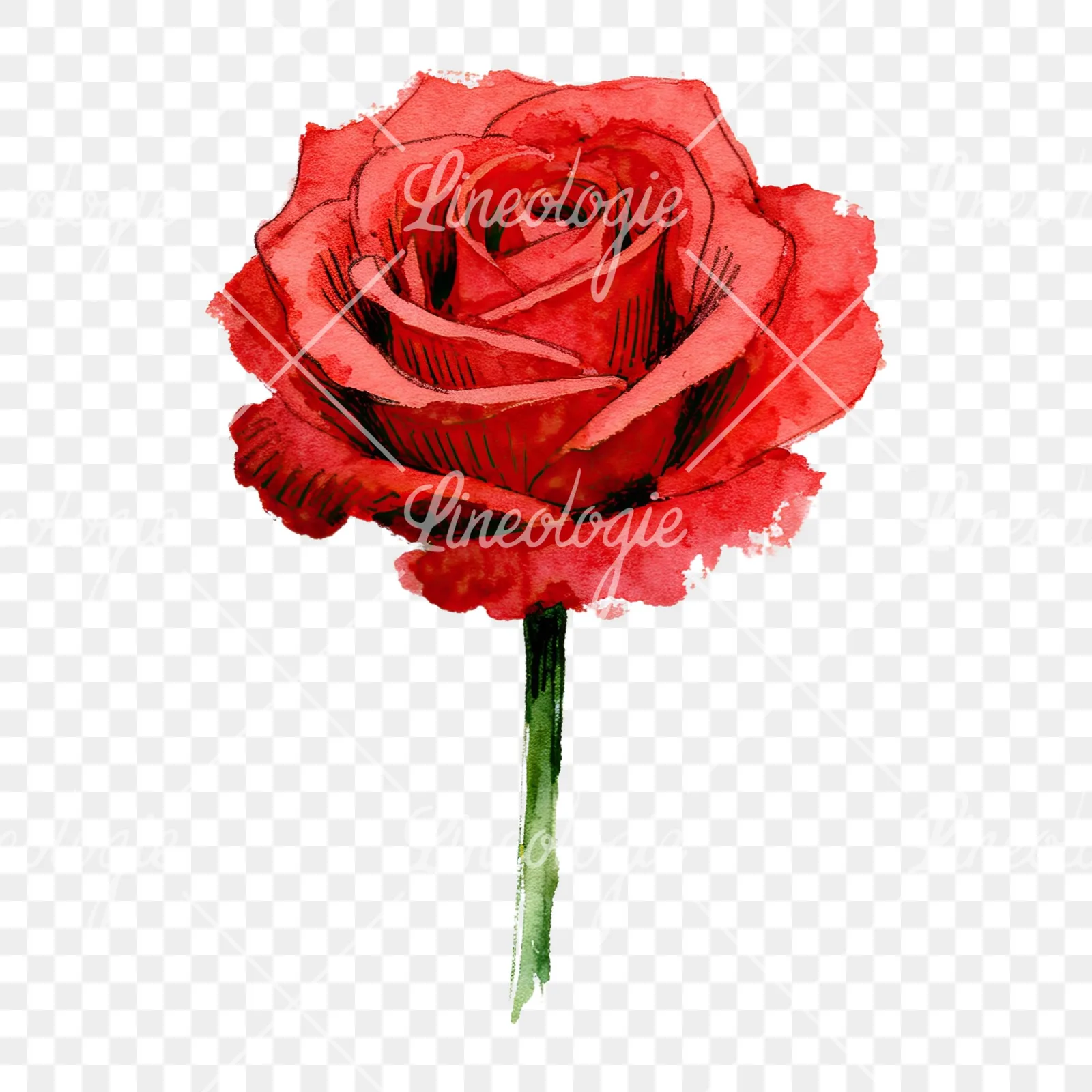 Watercolor red rose clipart 2 of 9 on a transparent background (PNG)